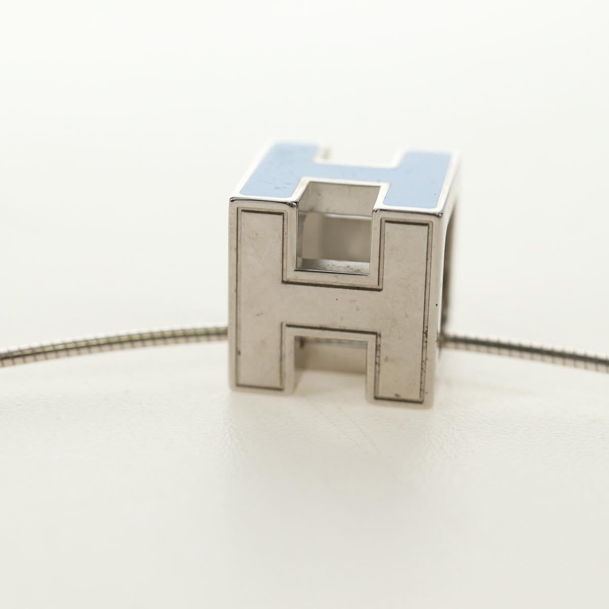 HERMES Cage De H H Cube Necklace metal Silver Auth 183125V