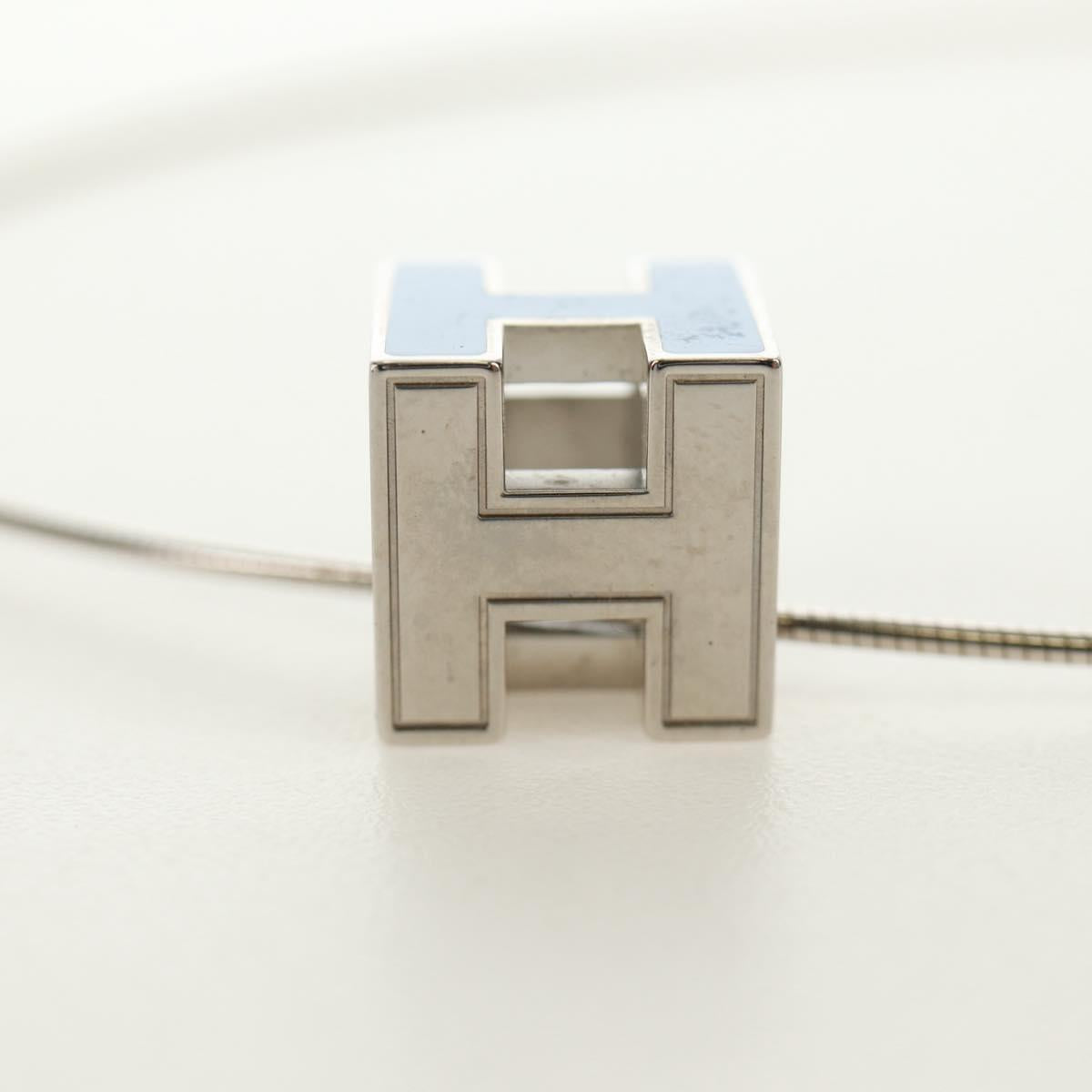 HERMES Cage De H H Cube Necklace metal Silver Auth 183125V