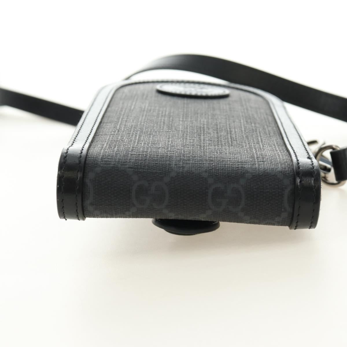 GUCCI GG Supreme Shoulder Bag PVC Black Silver 724351 Auth 183126M