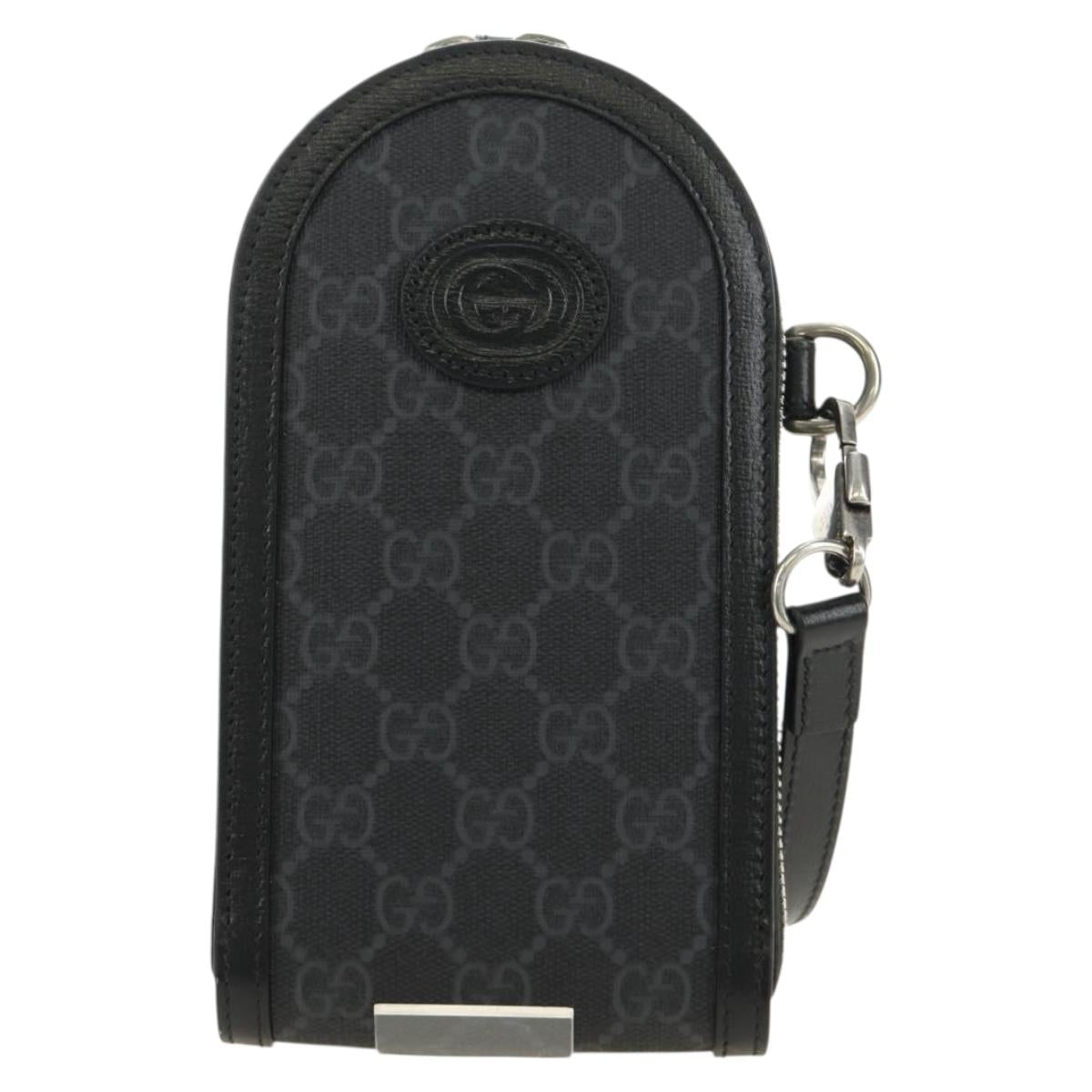 GUCCI GG Supreme Shoulder Bag PVC Black Silver 724351 Auth 183126M
