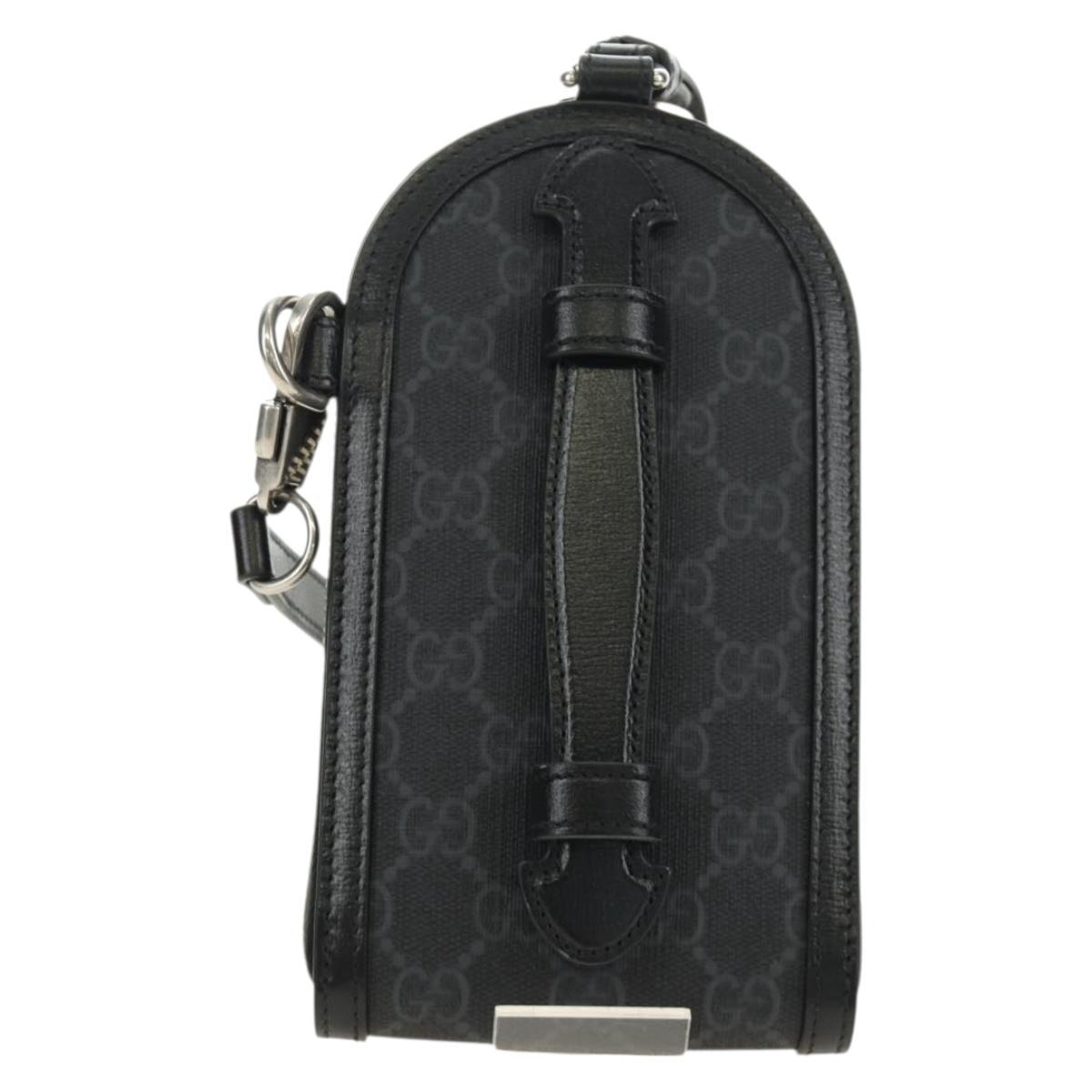 GUCCI GG Supreme Shoulder Bag PVC Black Silver 724351 Auth 183126M