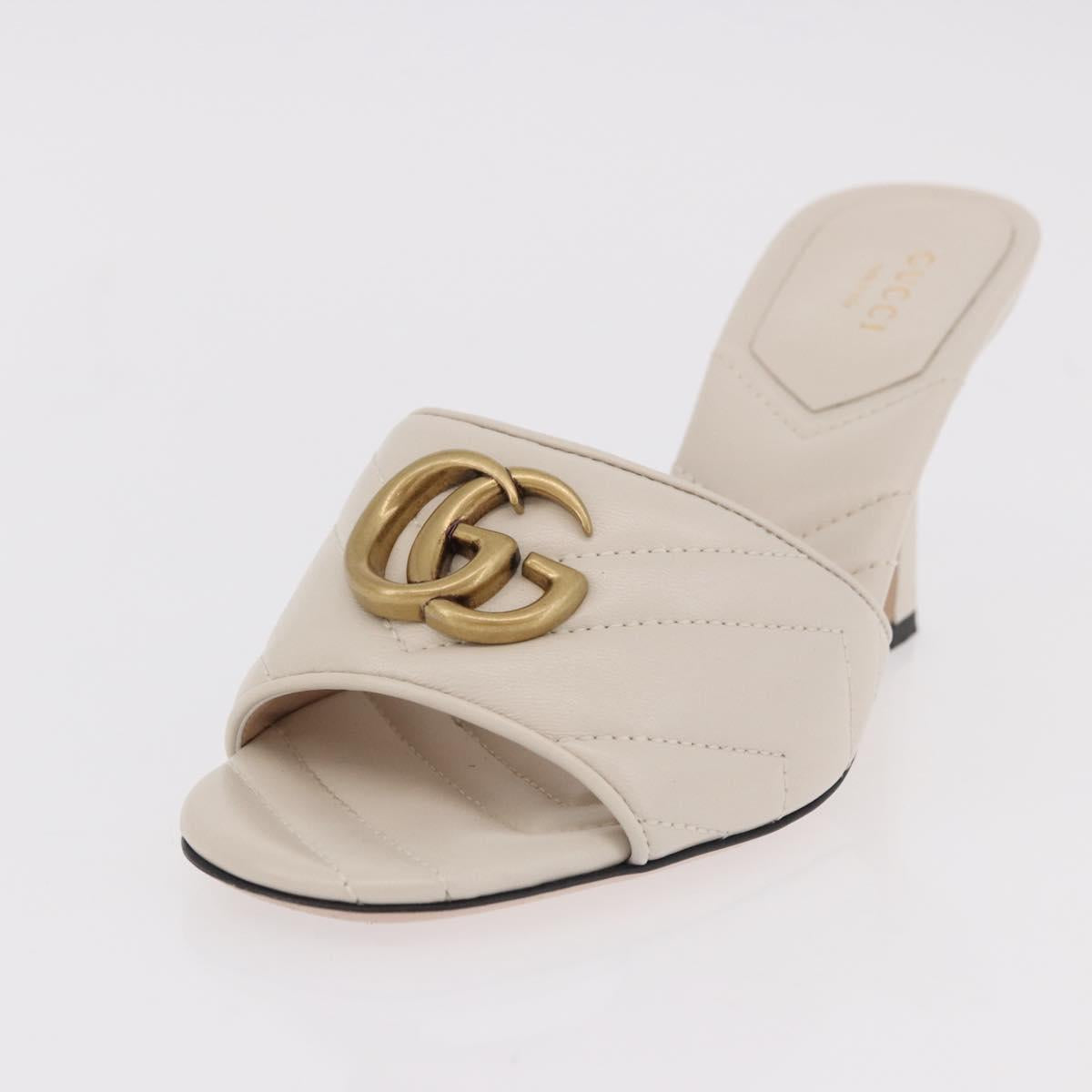 GUCCI GG Marmont Sandals Leather Ivory Gold 674839 Auth 183127M