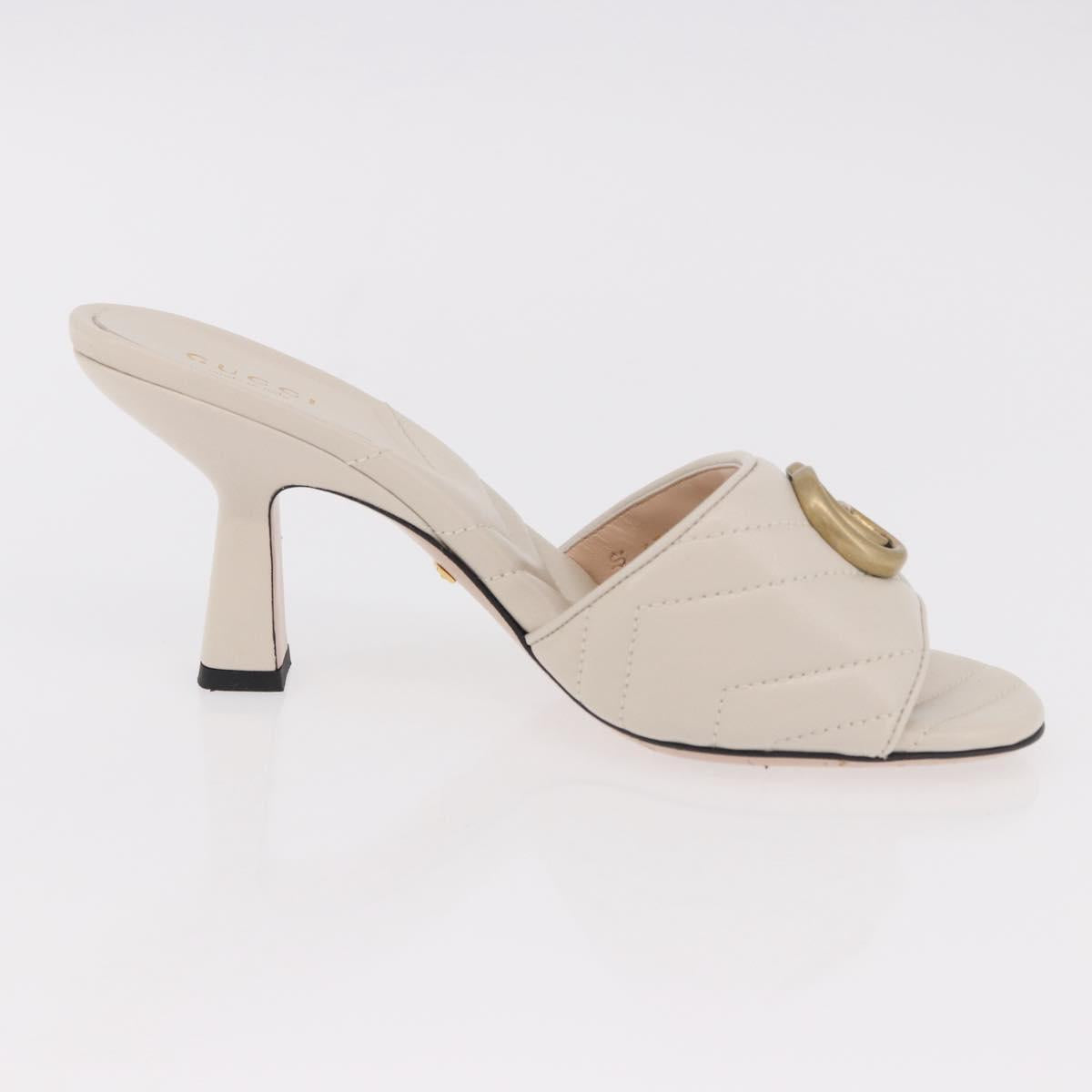 GUCCI GG Marmont Sandals Leather Ivory Gold 674839 Auth 183127M
