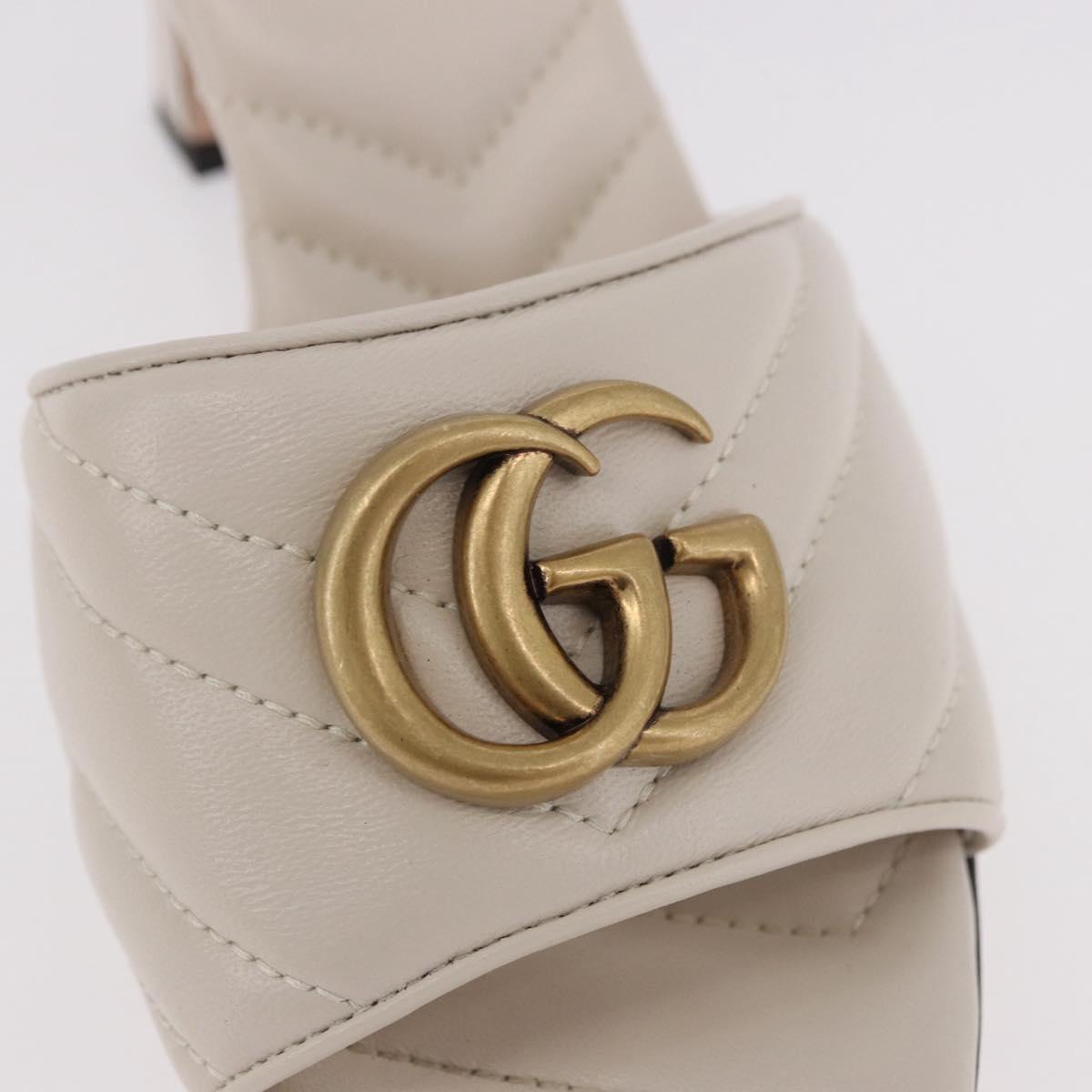 GUCCI GG Marmont Sandals Leather Ivory Gold 674839 Auth 183127M
