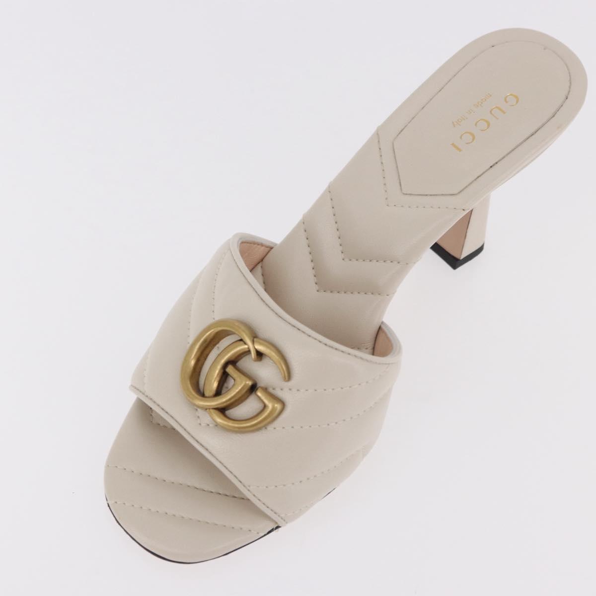 GUCCI GG Marmont Sandals Leather Ivory Gold 674839 Auth 183127M