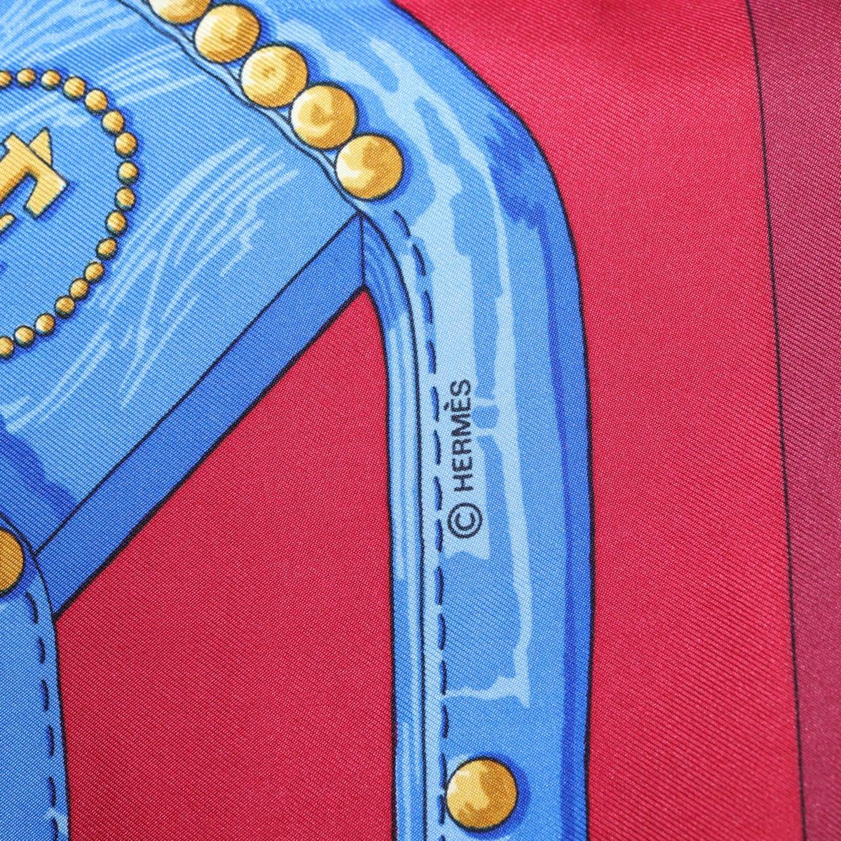 HERMES Carre 90 Scarf ""aux champs"" Silk Red Auth 183130