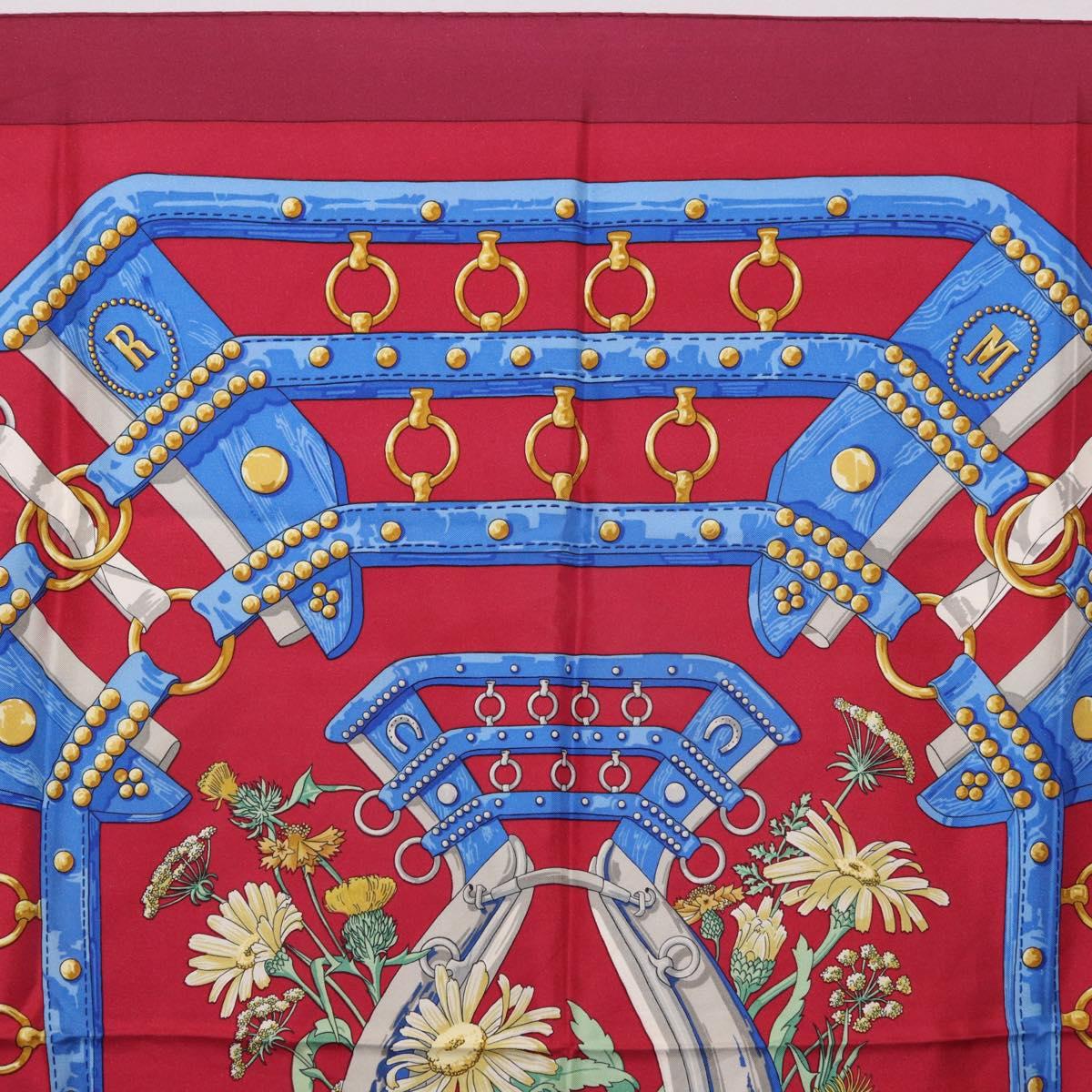 HERMES Carre 90 Scarf ""aux champs"" Silk Red Auth 183130