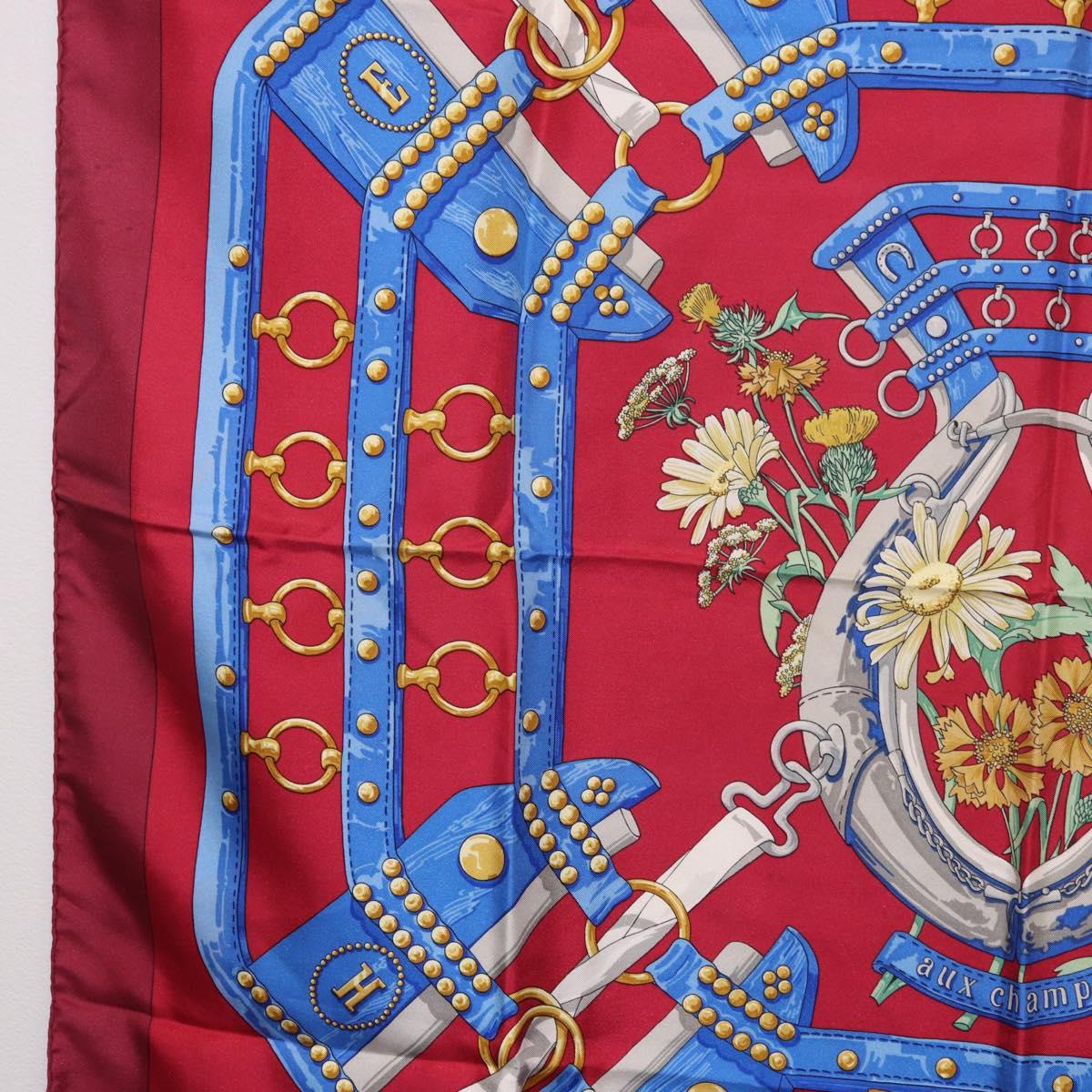 HERMES Carre 90 Scarf ""aux champs"" Silk Red Auth 183130