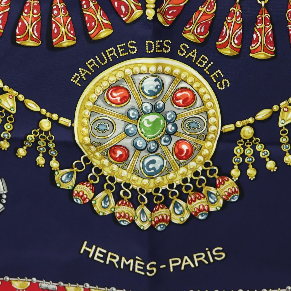 HERMES Carre 90 Scarf ""PARURES DES SABLES"" Silk Navy Auth 183131M