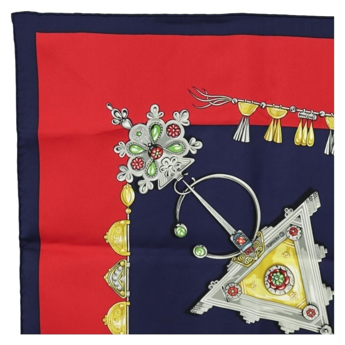 HERMES Carre 90 Scarf ""PARURES DES SABLES"" Silk Navy Auth 183131M