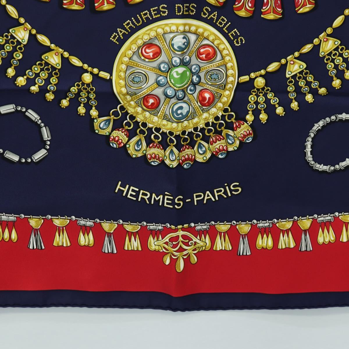 HERMES Carre 90 Scarf ""PARURES DES SABLES"" Silk Navy Auth 183131M