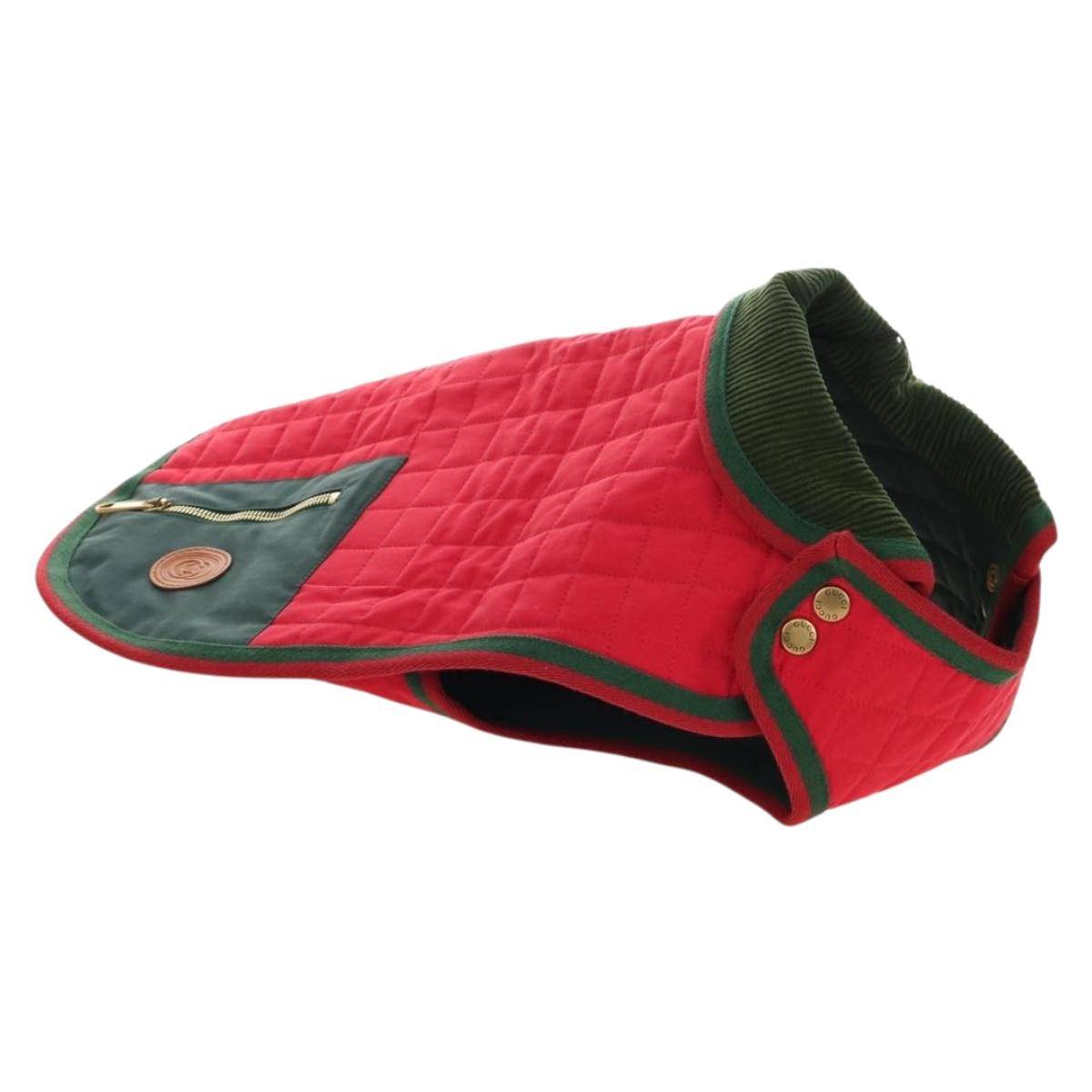 GUCCI Pet Coat Web Sherry Line Cotton Red Green Auth 183133M