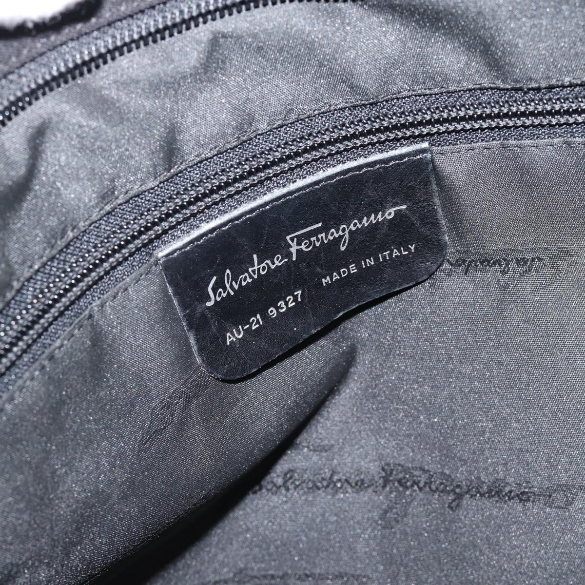 Salvatore Ferragamo Vala Chain Shoulder Bag Canvas Black Silver Auth 183134