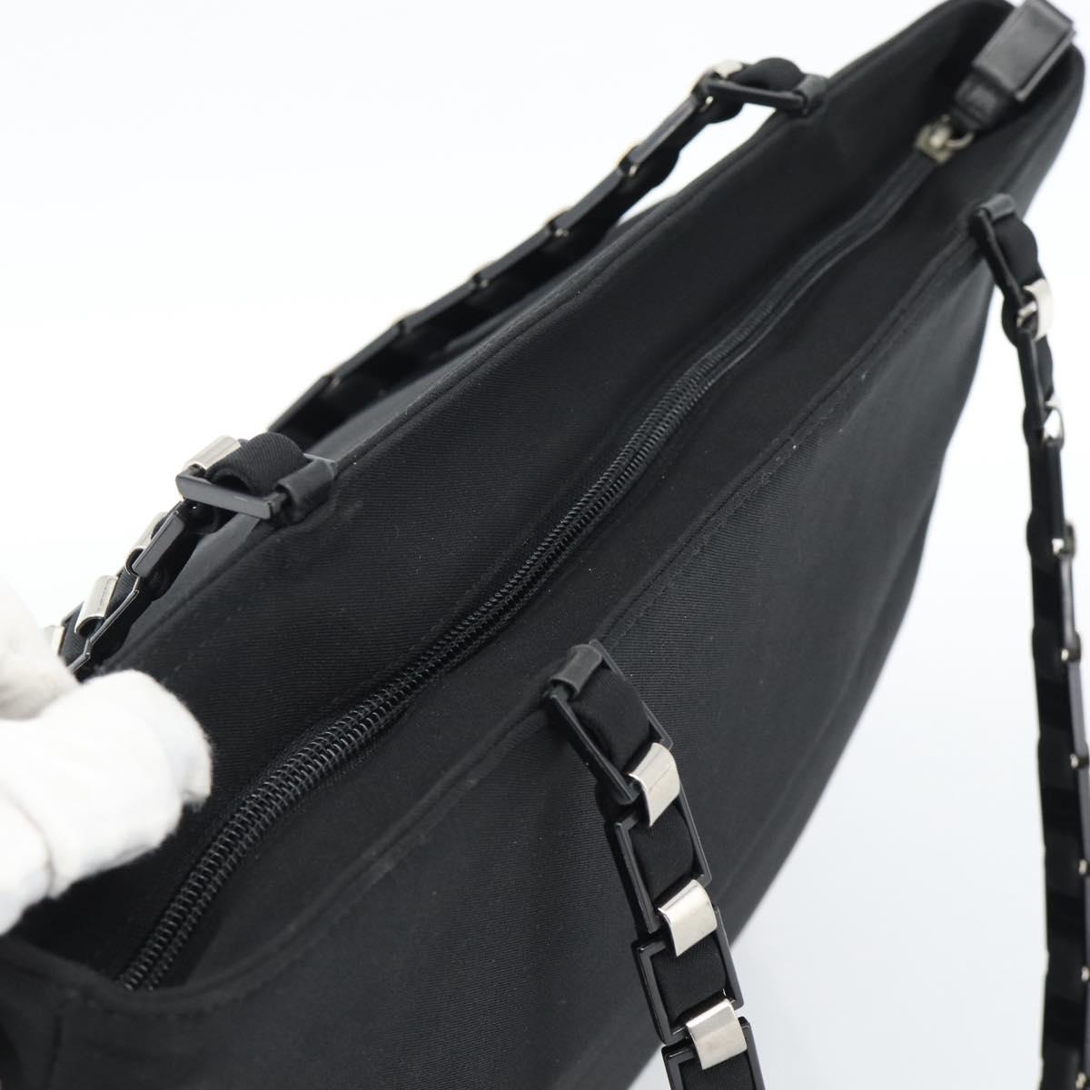 Salvatore Ferragamo Vala Chain Shoulder Bag Canvas Black Silver Auth 183134