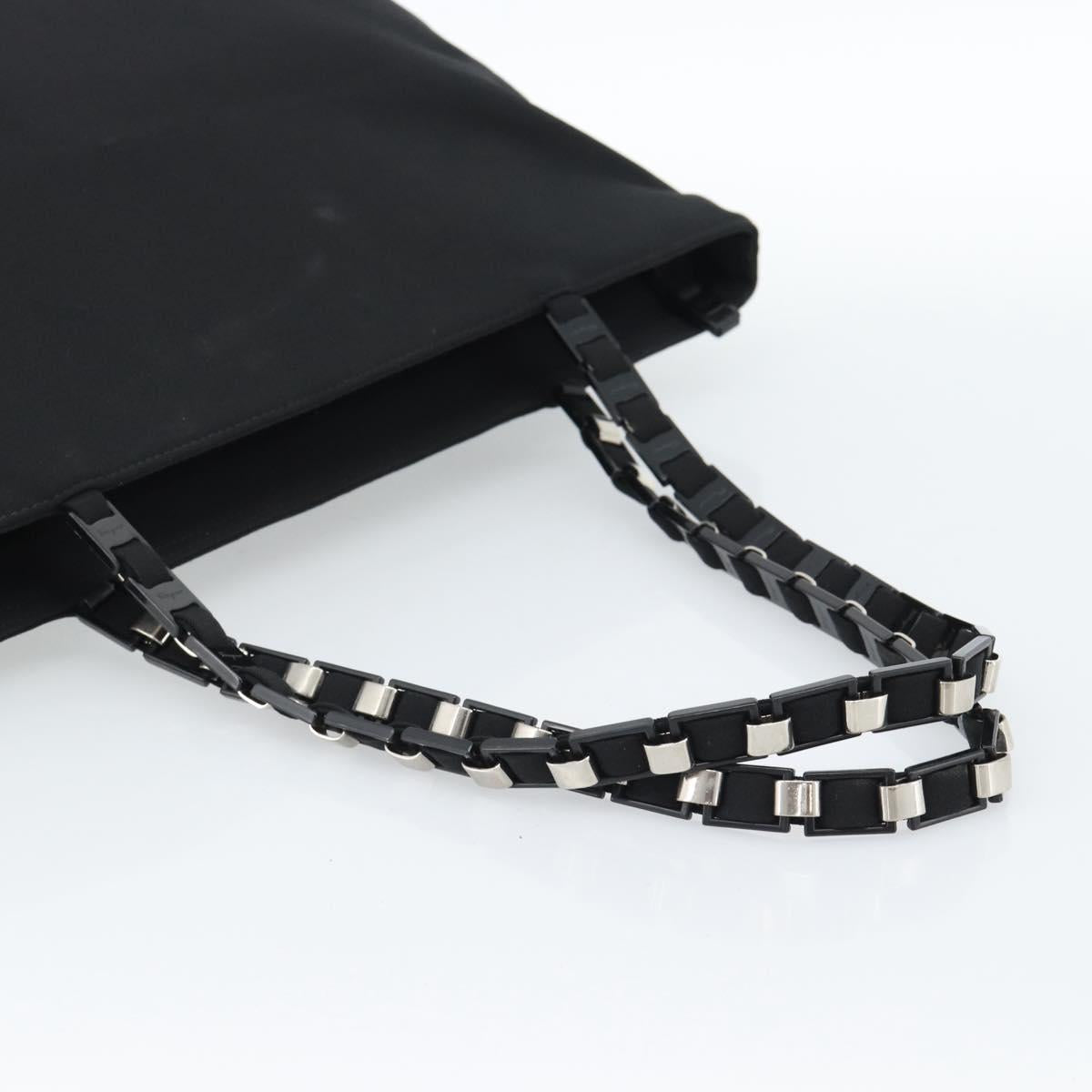 Salvatore Ferragamo Vala Chain Shoulder Bag Canvas Black Silver Auth 183134