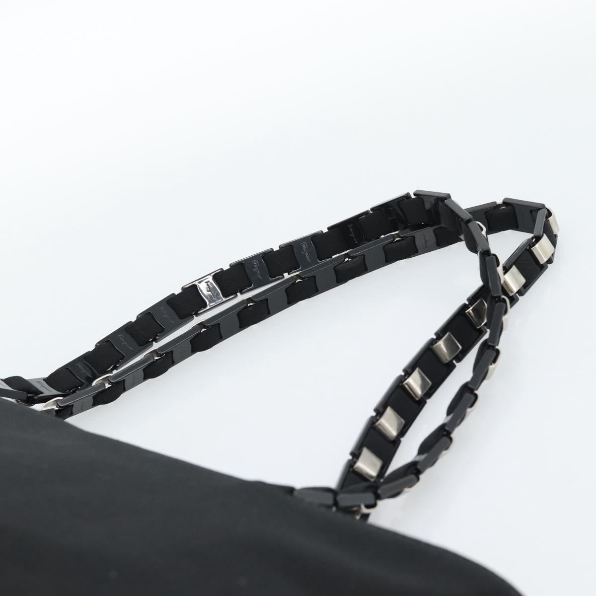 Salvatore Ferragamo Vala Chain Shoulder Bag Canvas Black Silver Auth 183134