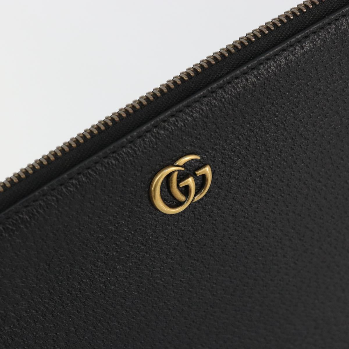 GUCCI GG Marmont Clutch Bag Leather Black Gold 475317 Auth 183138