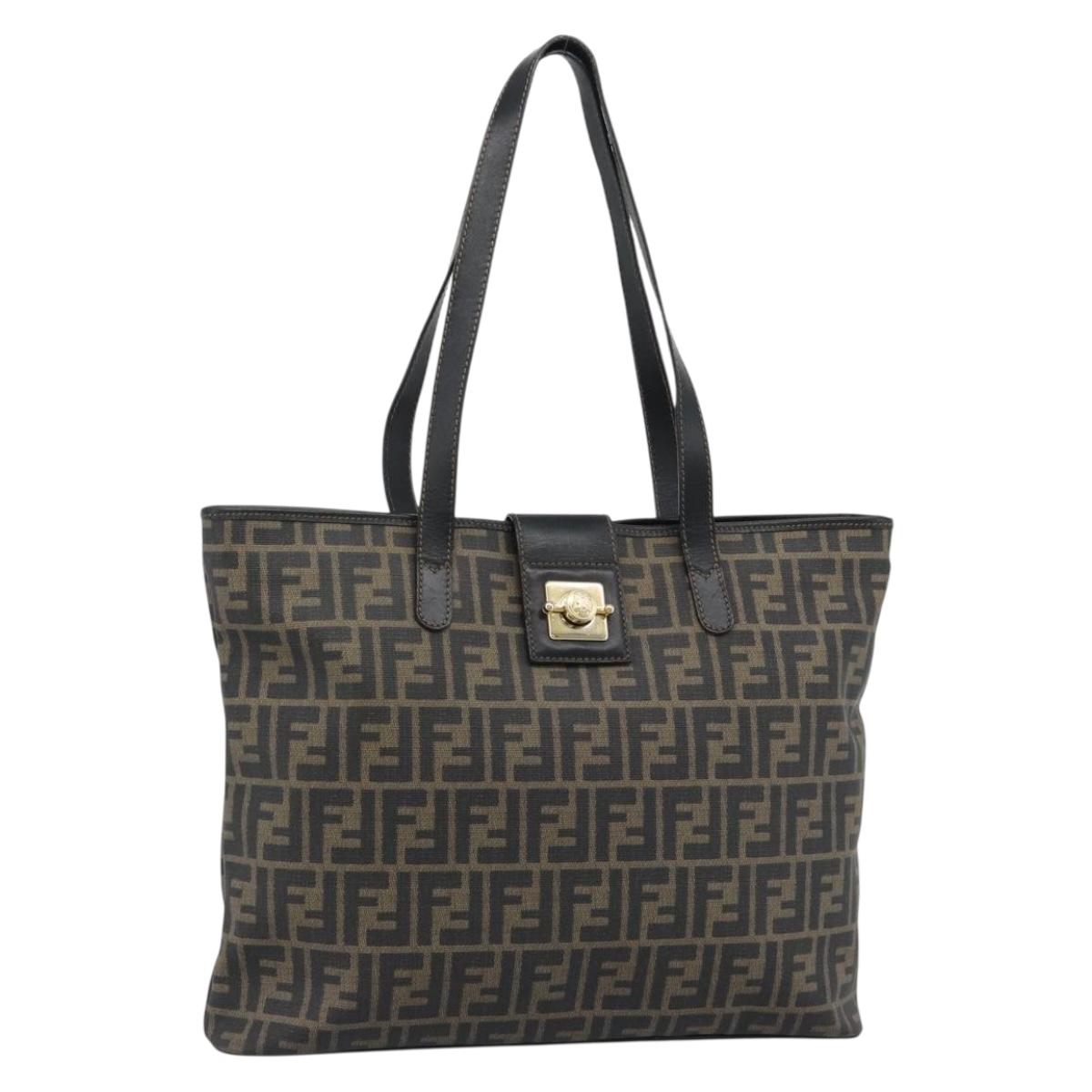 FENDI Zucca Canvas Tote Bag PVC Black Black Auth 183140A