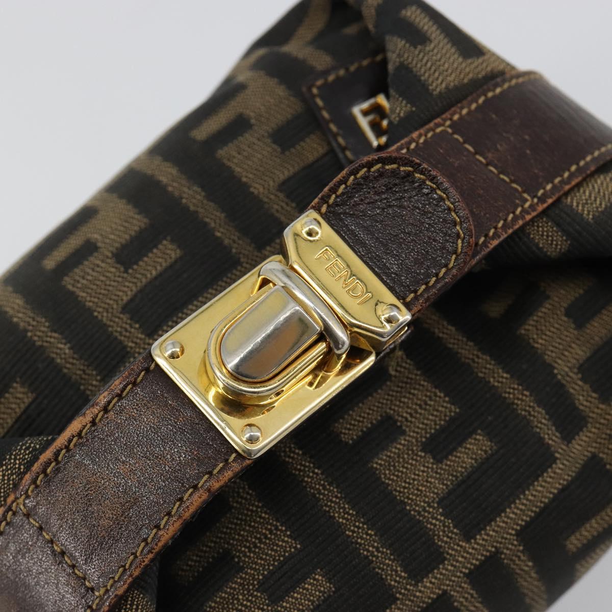 FENDI Zucca Canvas Vanity Pouch Black Brown Auth 183141A