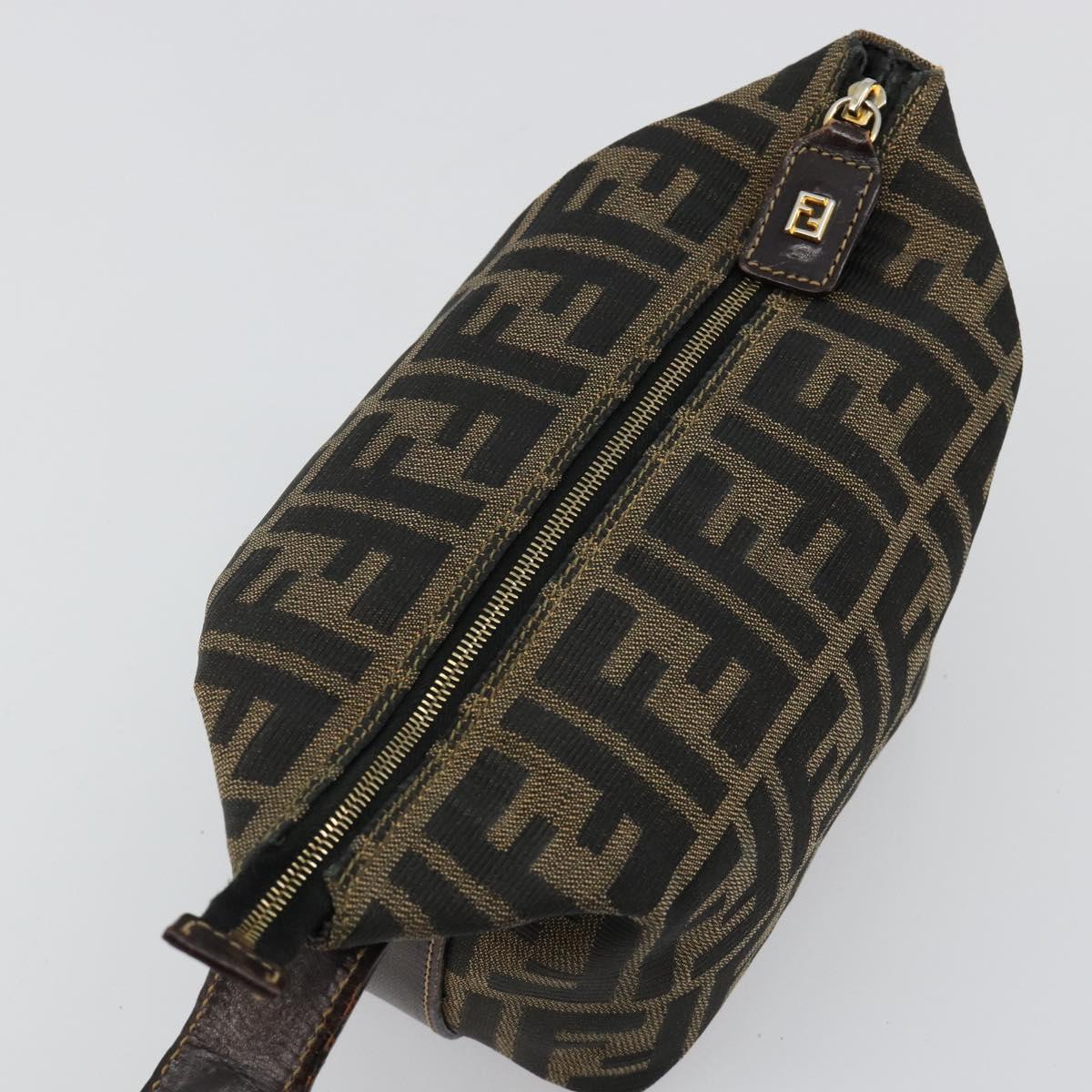FENDI Zucca Canvas Vanity Pouch Black Brown Auth 183141A