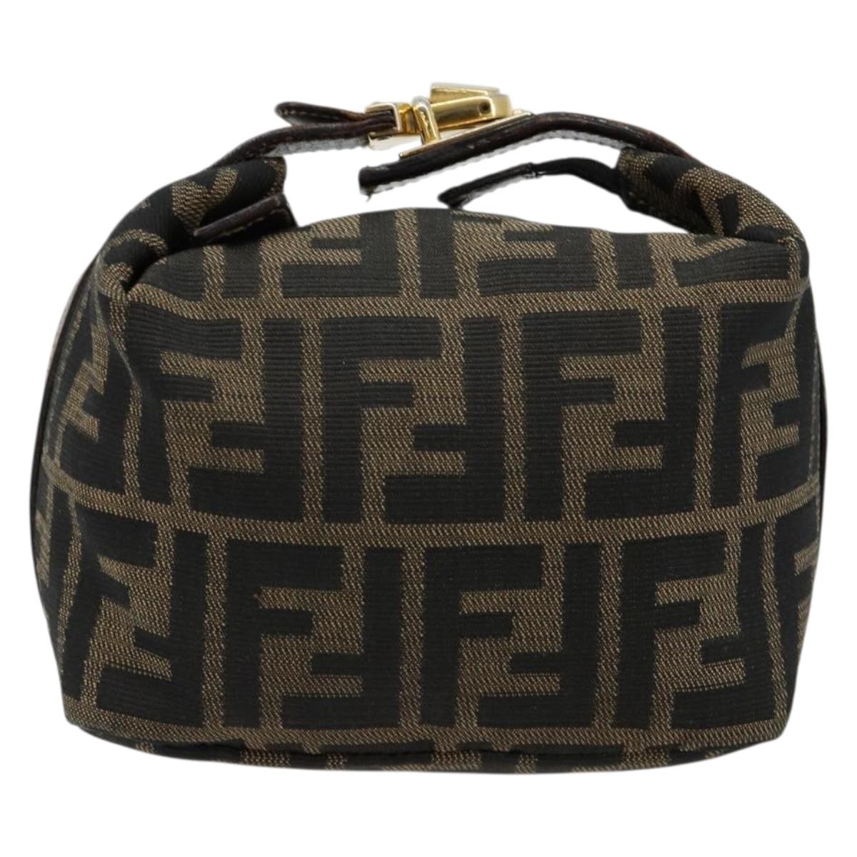 FENDI Zucca Canvas Vanity Pouch Black Brown Auth 183141A