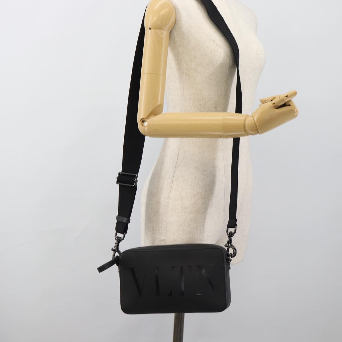 VALENTINO Shoulder Bag Leather Black Auth 183142M
