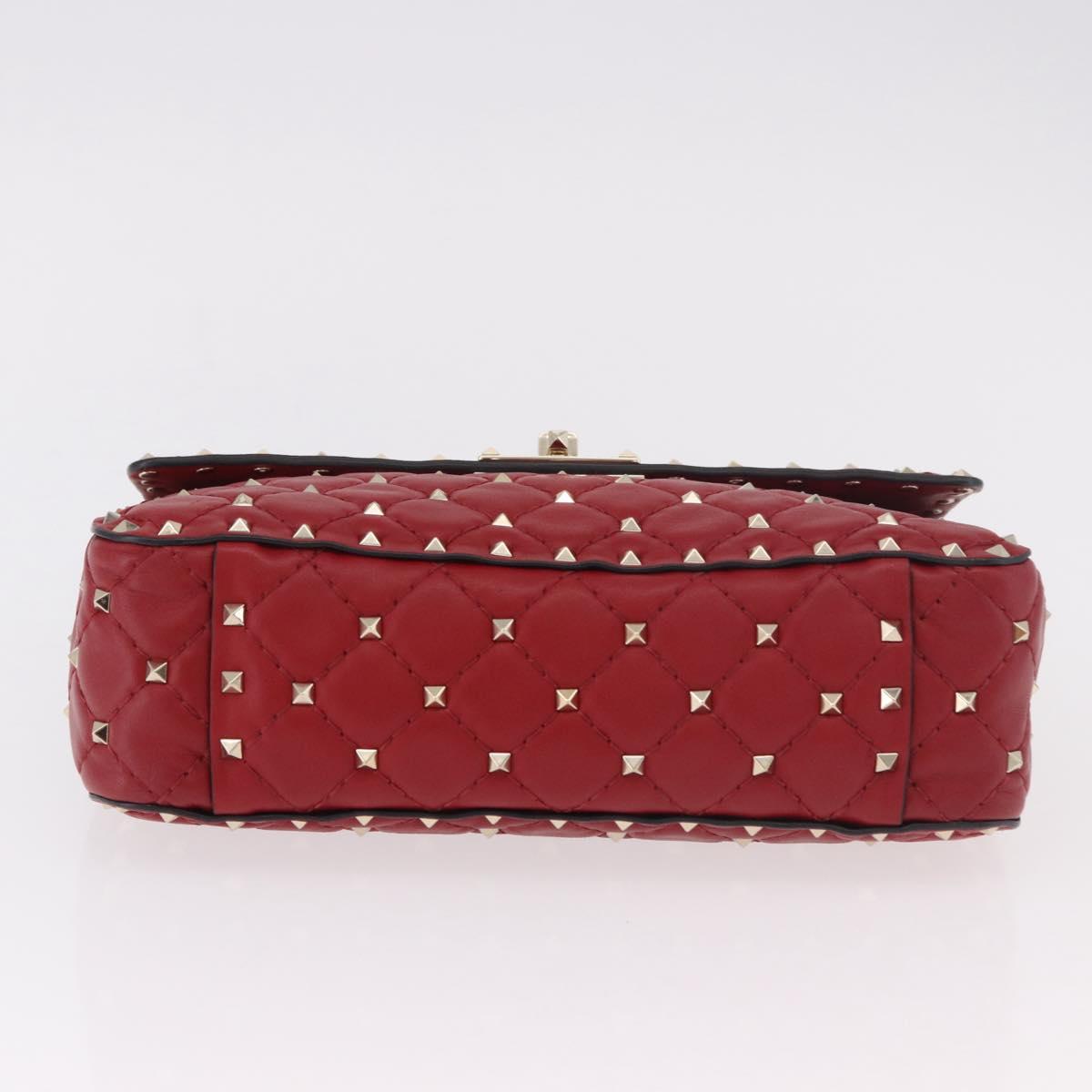 VALENTINO Rock Studs Chain Shoulder Bag Leather 2way Red Gold Auth 183144A