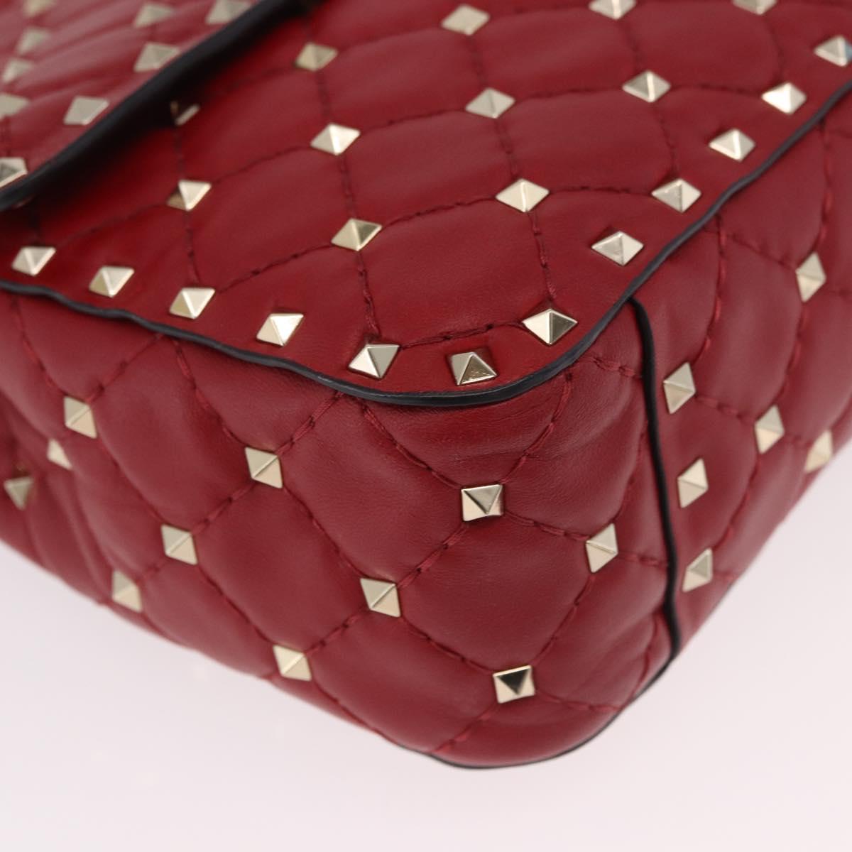 VALENTINO Rock Studs Chain Shoulder Bag Leather 2way Red Gold Auth 183144A
