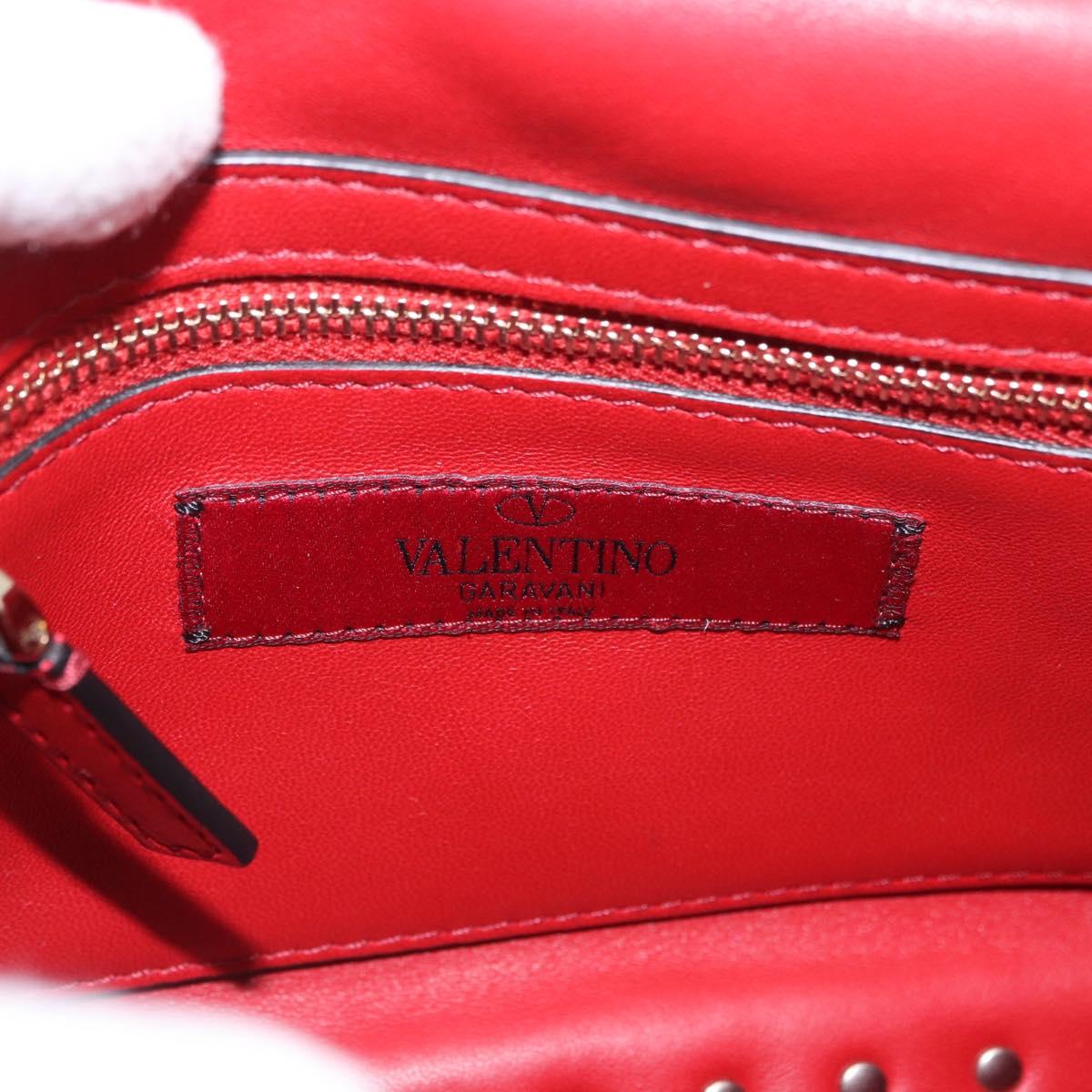 VALENTINO Rock Studs Chain Shoulder Bag Leather 2way Red Gold Auth 183144A