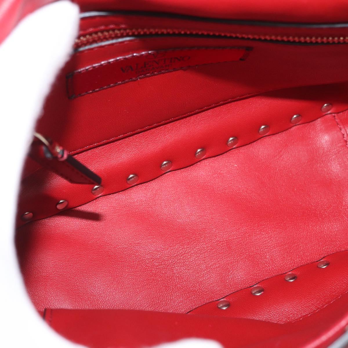 VALENTINO Rock Studs Chain Shoulder Bag Leather 2way Red Gold Auth 183144A