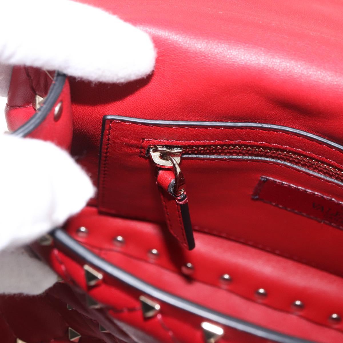 VALENTINO Rock Studs Chain Shoulder Bag Leather 2way Red Gold Auth 183144A