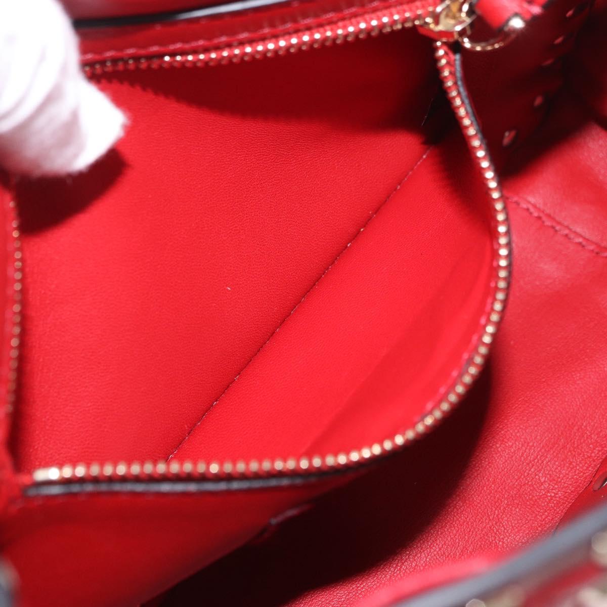 VALENTINO Rock Studs Chain Shoulder Bag Leather 2way Red Gold Auth 183144A