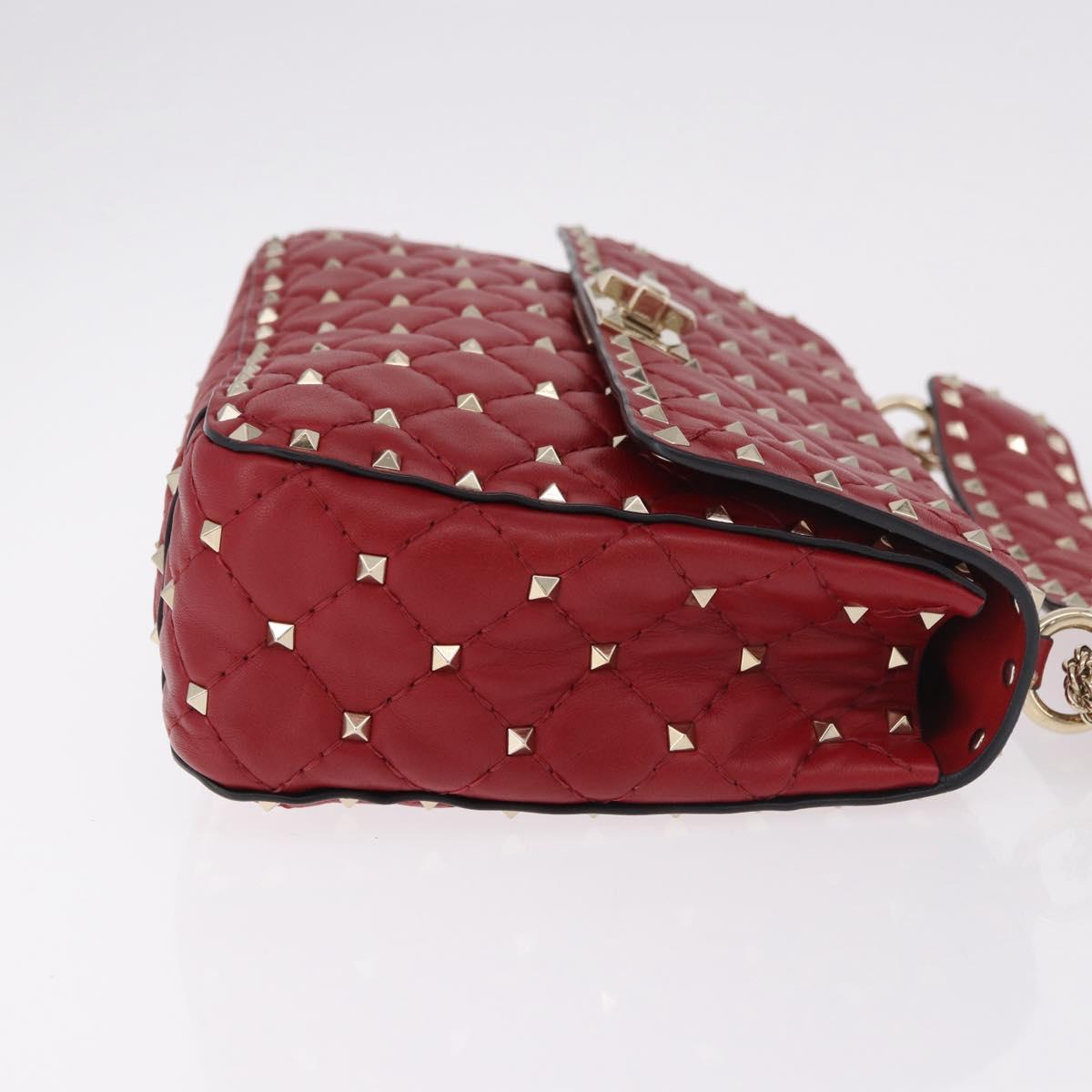 VALENTINO Rock Studs Chain Shoulder Bag Leather 2way Red Gold Auth 183144A
