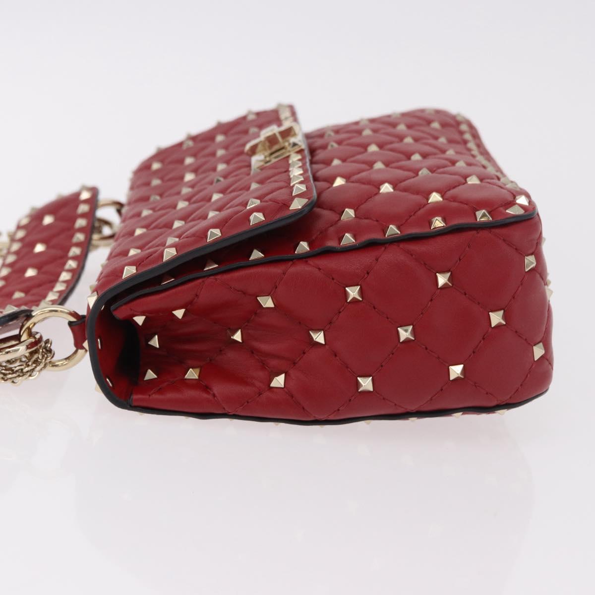 VALENTINO Rock Studs Chain Shoulder Bag Leather 2way Red Gold Auth 183144A
