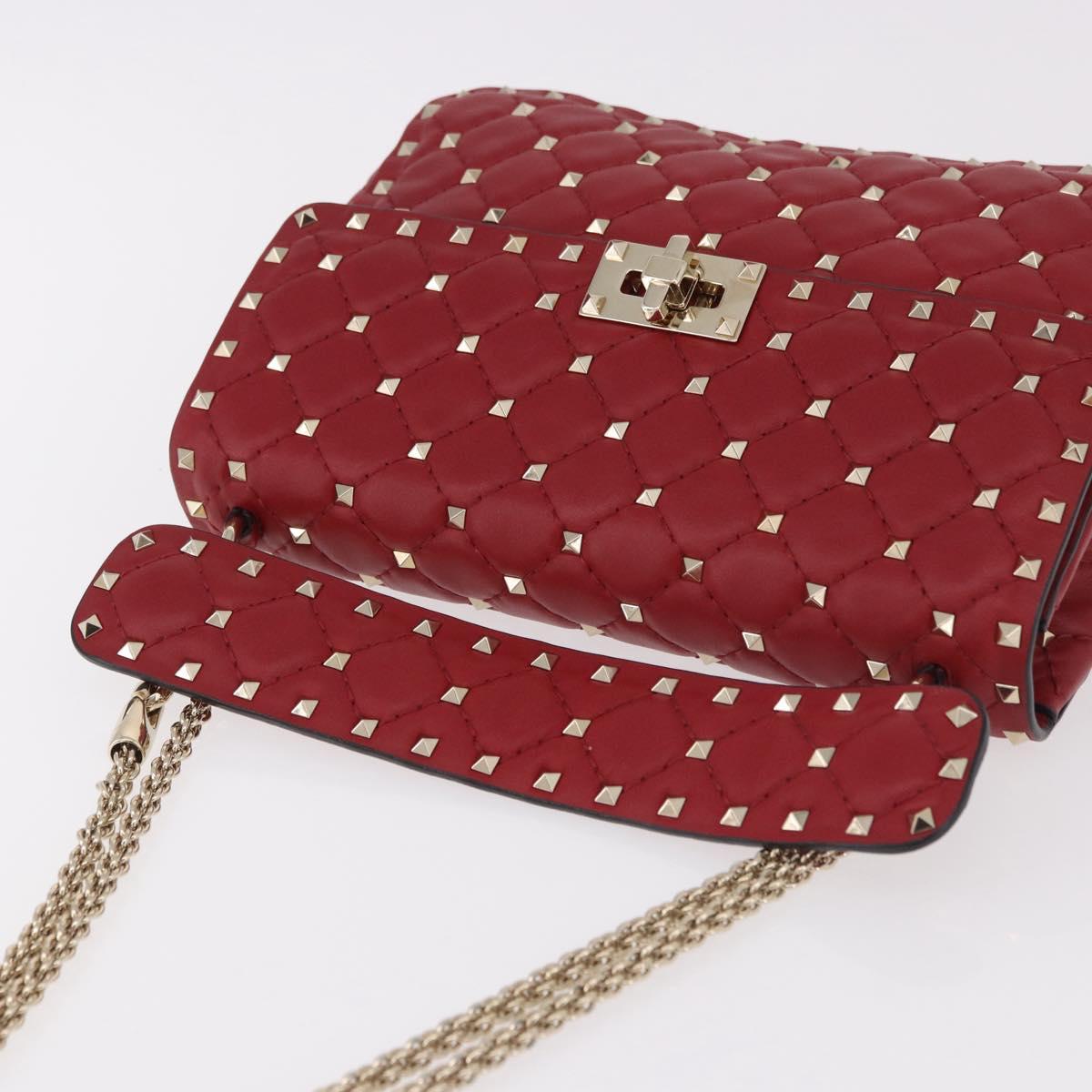 VALENTINO Rock Studs Chain Shoulder Bag Leather 2way Red Gold Auth 183144A