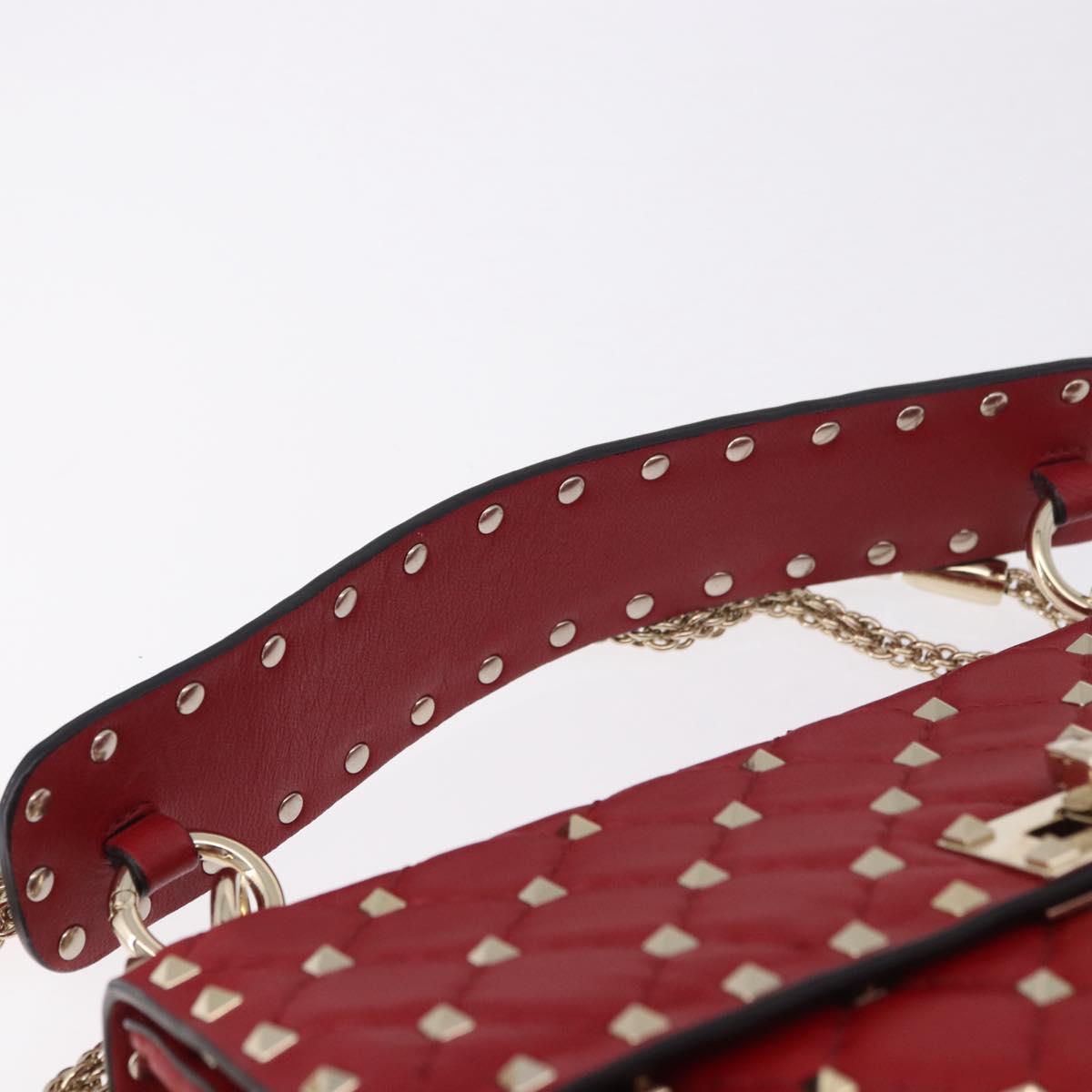 VALENTINO Rock Studs Chain Shoulder Bag Leather 2way Red Gold Auth 183144A