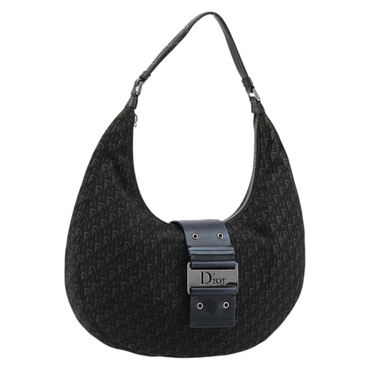Christian Dior Trotter Canvas Street Chic Shoulder Bag Black Silver Auth 183160