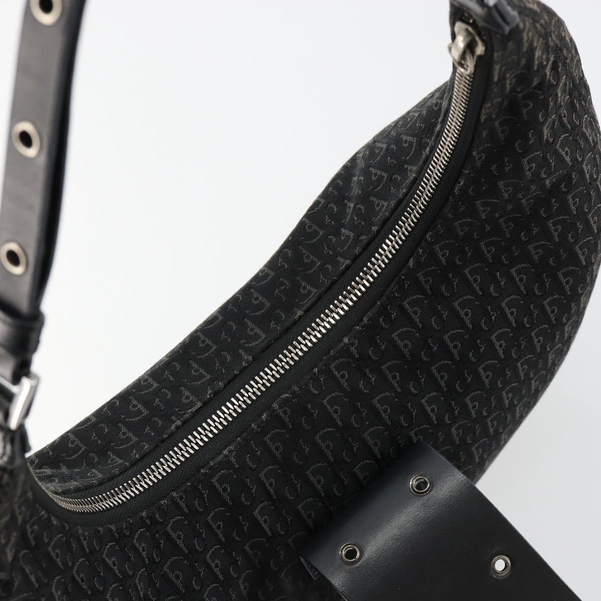Christian Dior Trotter Canvas Street Chic Shoulder Bag Black Silver Auth 183160