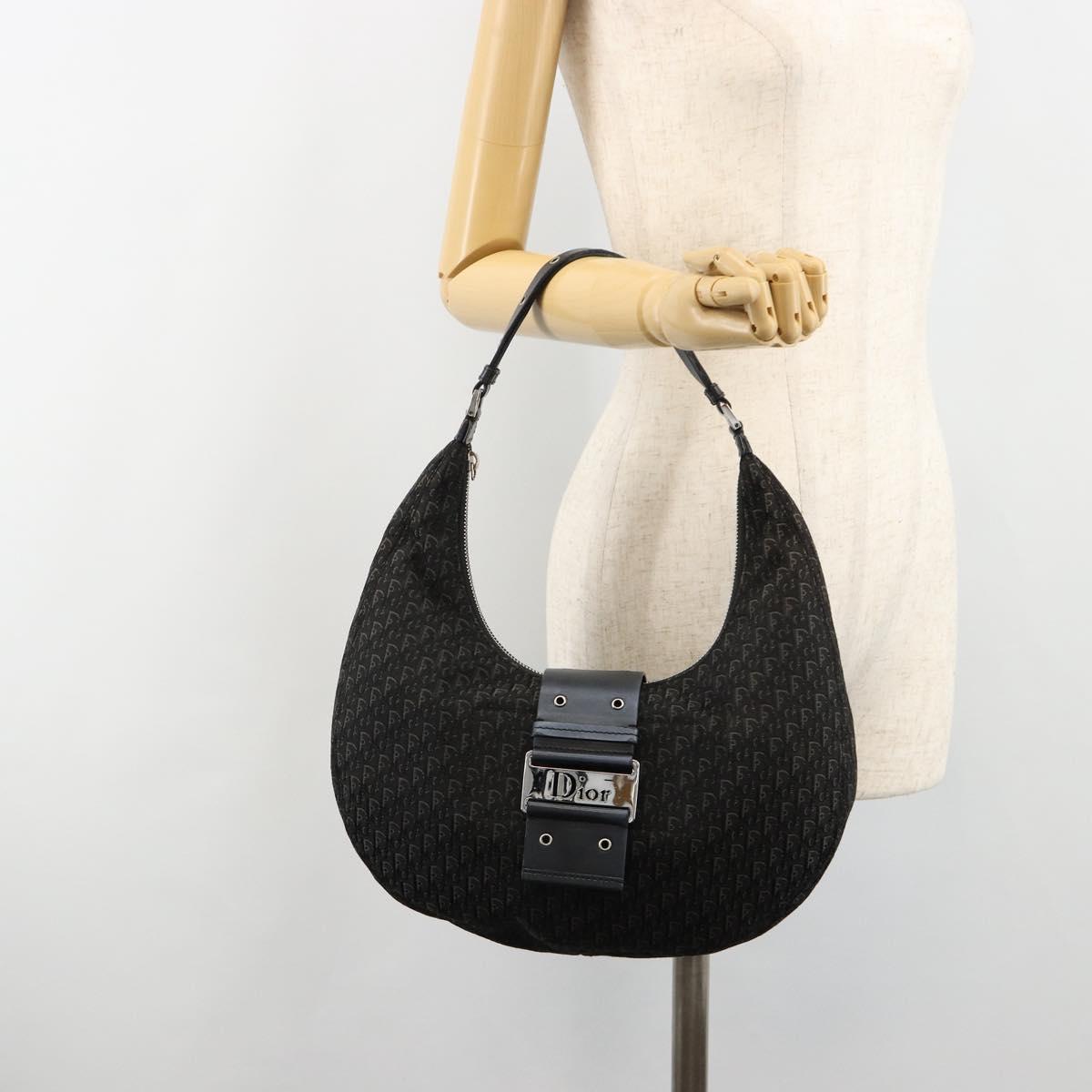 Christian Dior Trotter Canvas Street Chic Shoulder Bag Black Silver Auth 183160