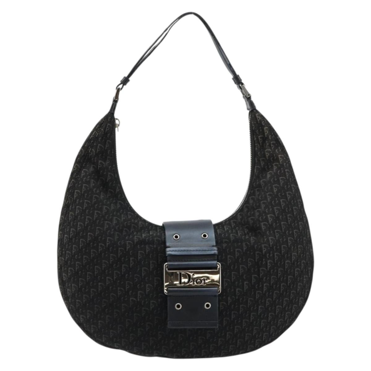 Christian Dior Trotter Canvas Street Chic Shoulder Bag Black Silver Auth 183160