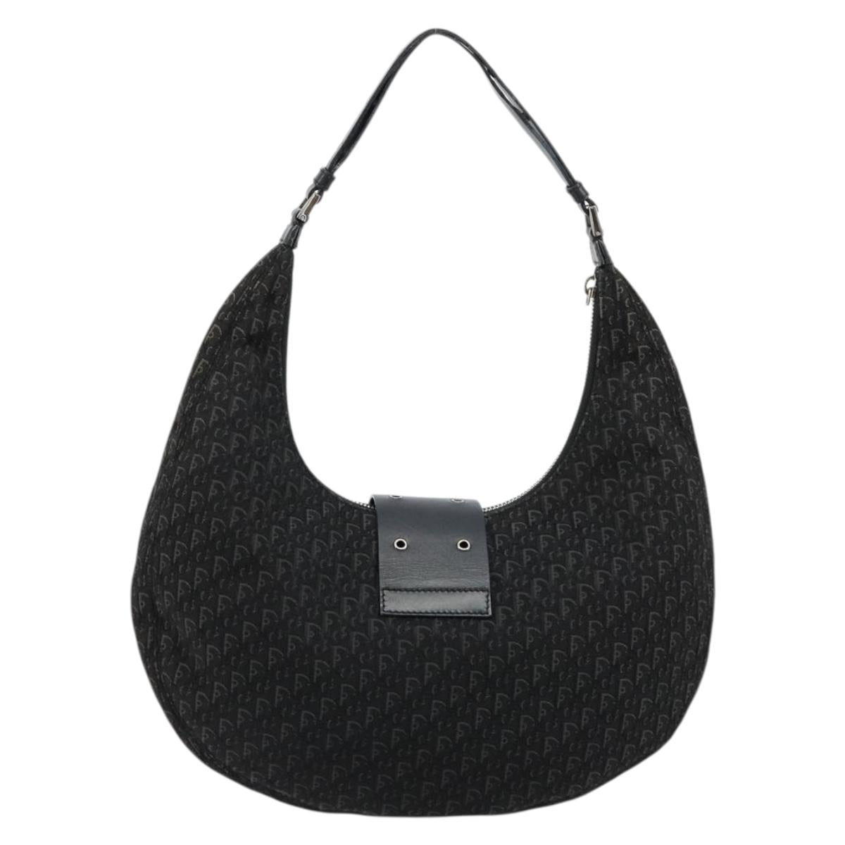 Christian Dior Trotter Canvas Street Chic Shoulder Bag Black Silver Auth 183160