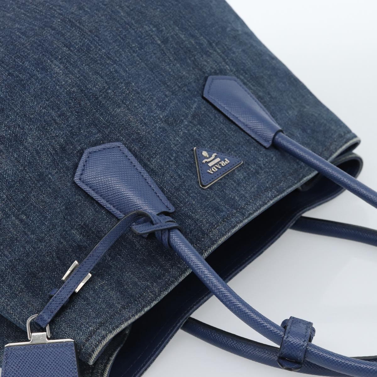 PRADA Tote Bag Denim Blue Silver Auth 183168A