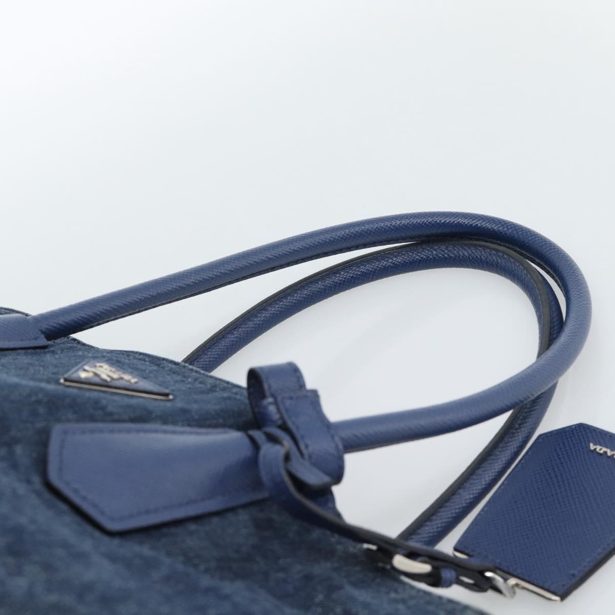 PRADA Tote Bag Denim Blue Silver Auth 183168A