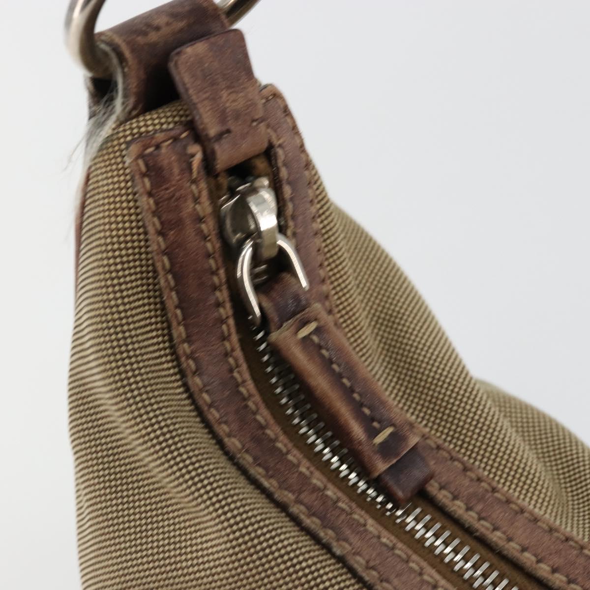 PRADA Shoulder Bag Jacquard Beige Silver Auth 183169