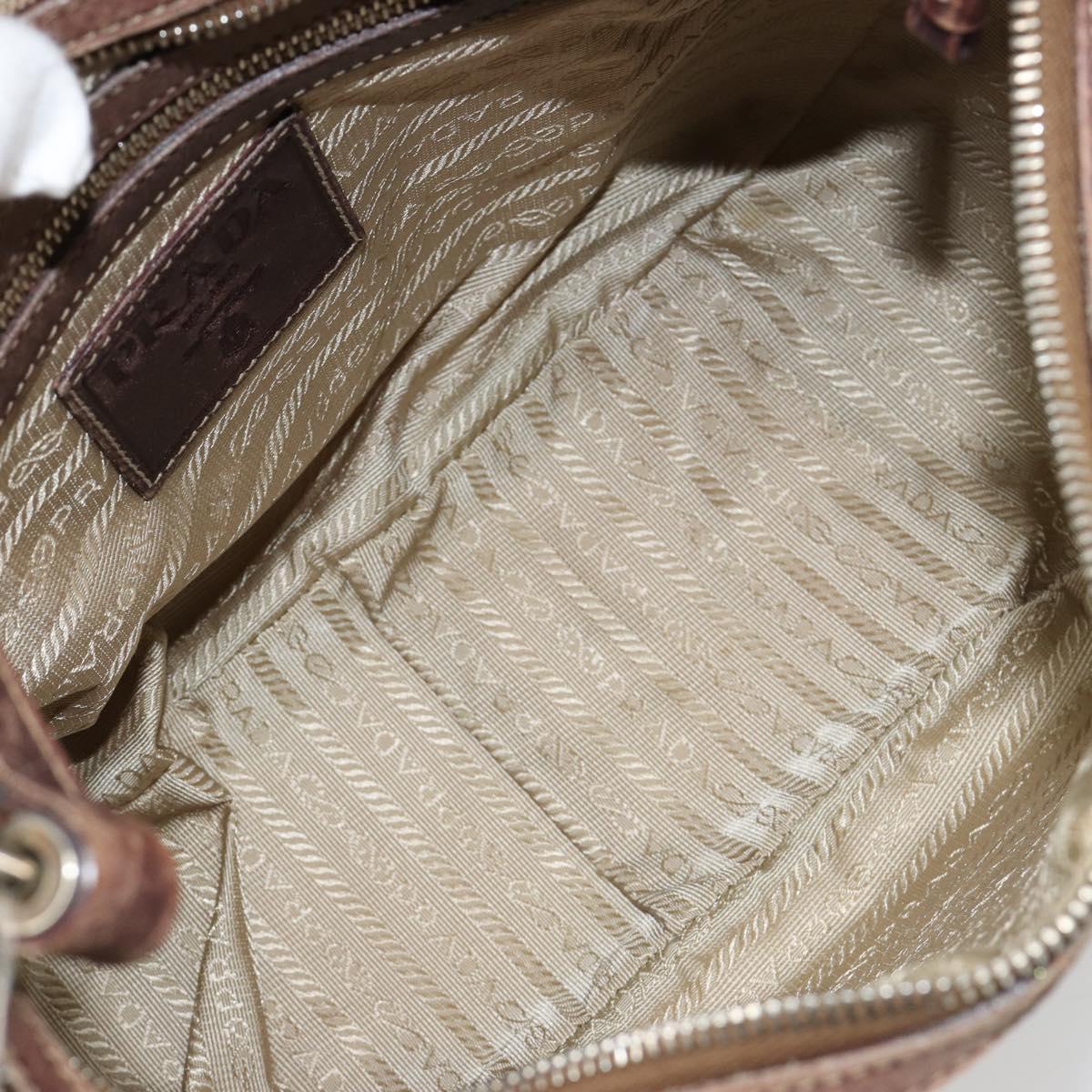 PRADA Shoulder Bag Jacquard Beige Silver Auth 183169