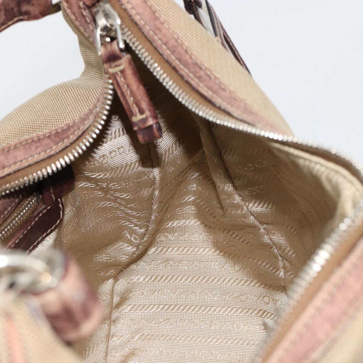 PRADA Shoulder Bag Jacquard Beige Silver Auth 183169