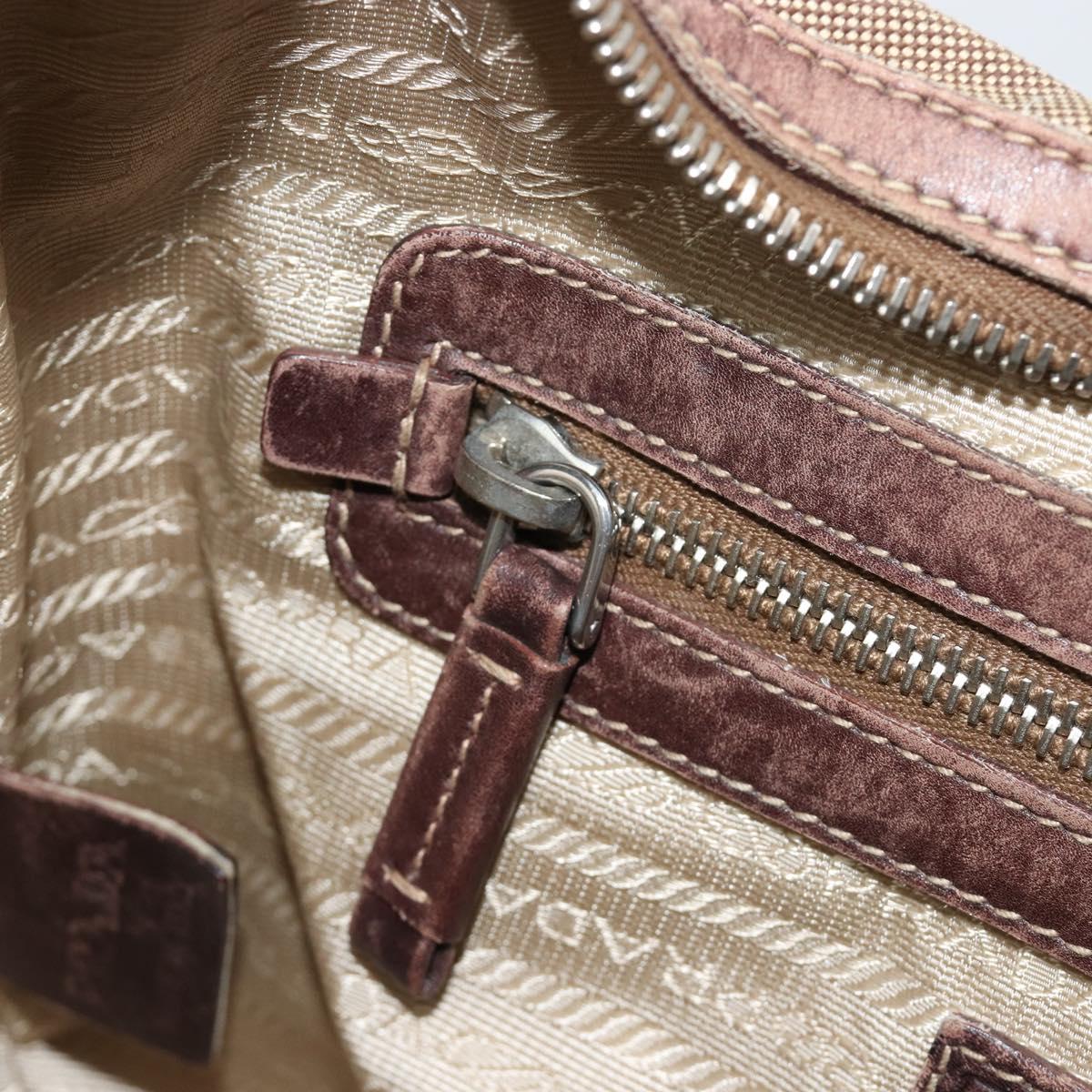 PRADA Shoulder Bag Jacquard Beige Silver Auth 183169