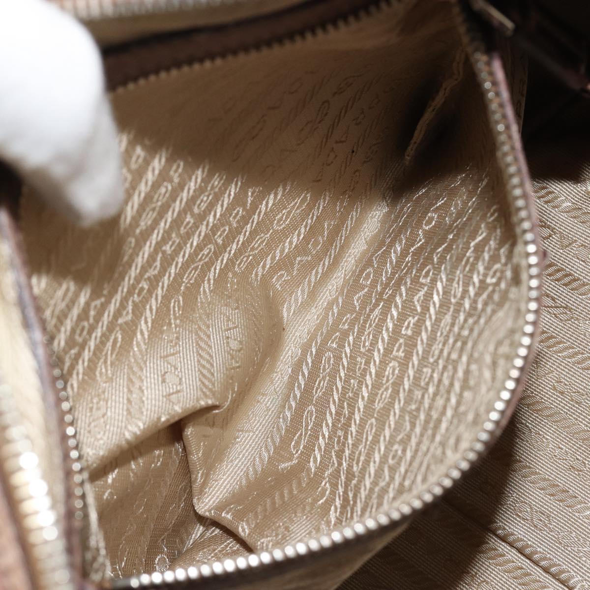 PRADA Shoulder Bag Jacquard Beige Silver Auth 183169