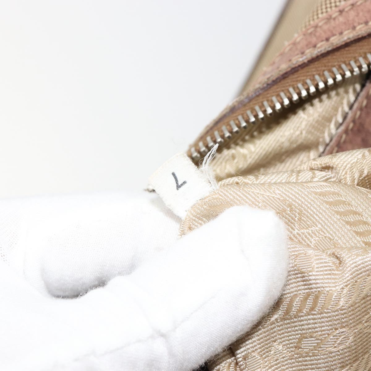 PRADA Shoulder Bag Jacquard Beige Silver Auth 183169