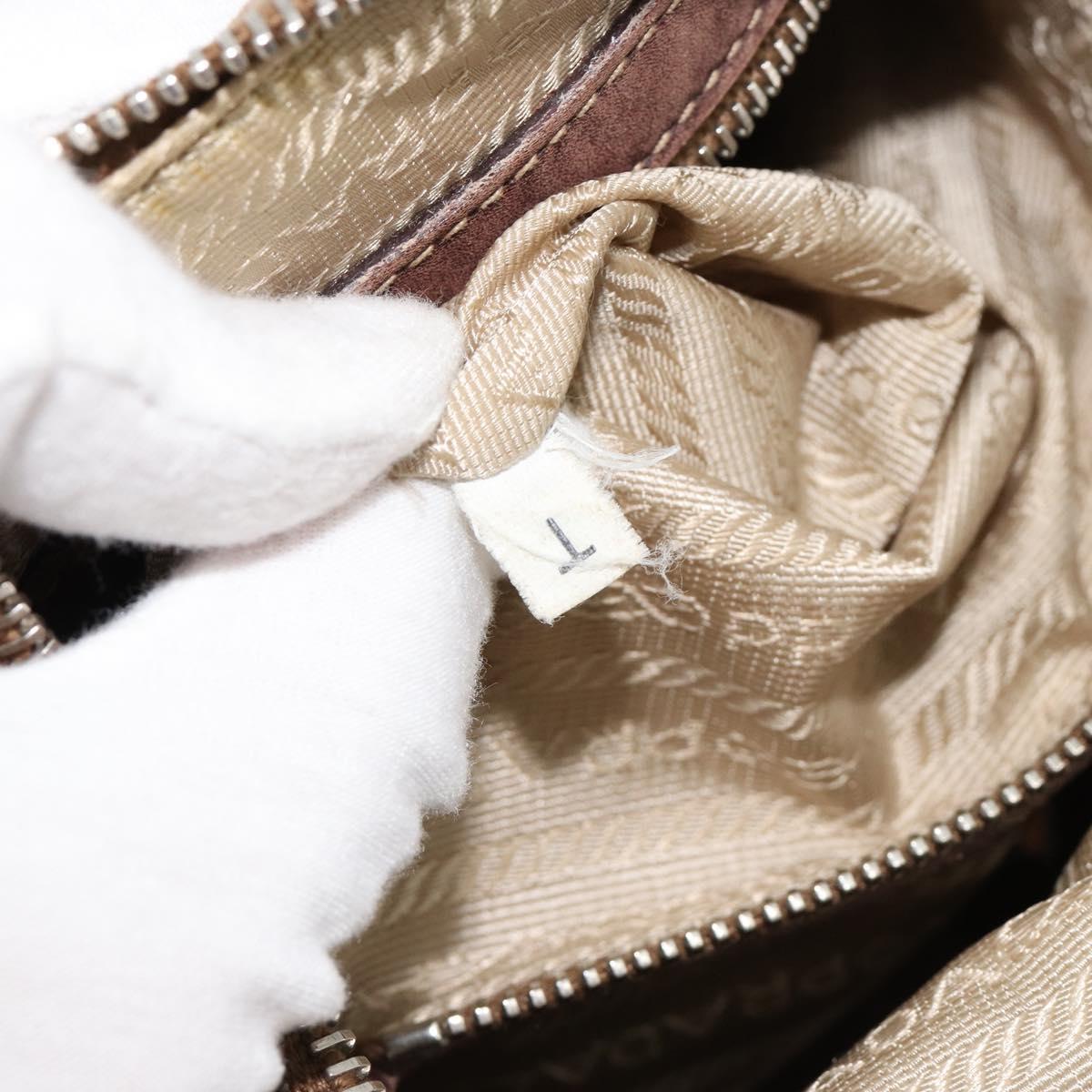 PRADA Shoulder Bag Jacquard Beige Silver Auth 183169